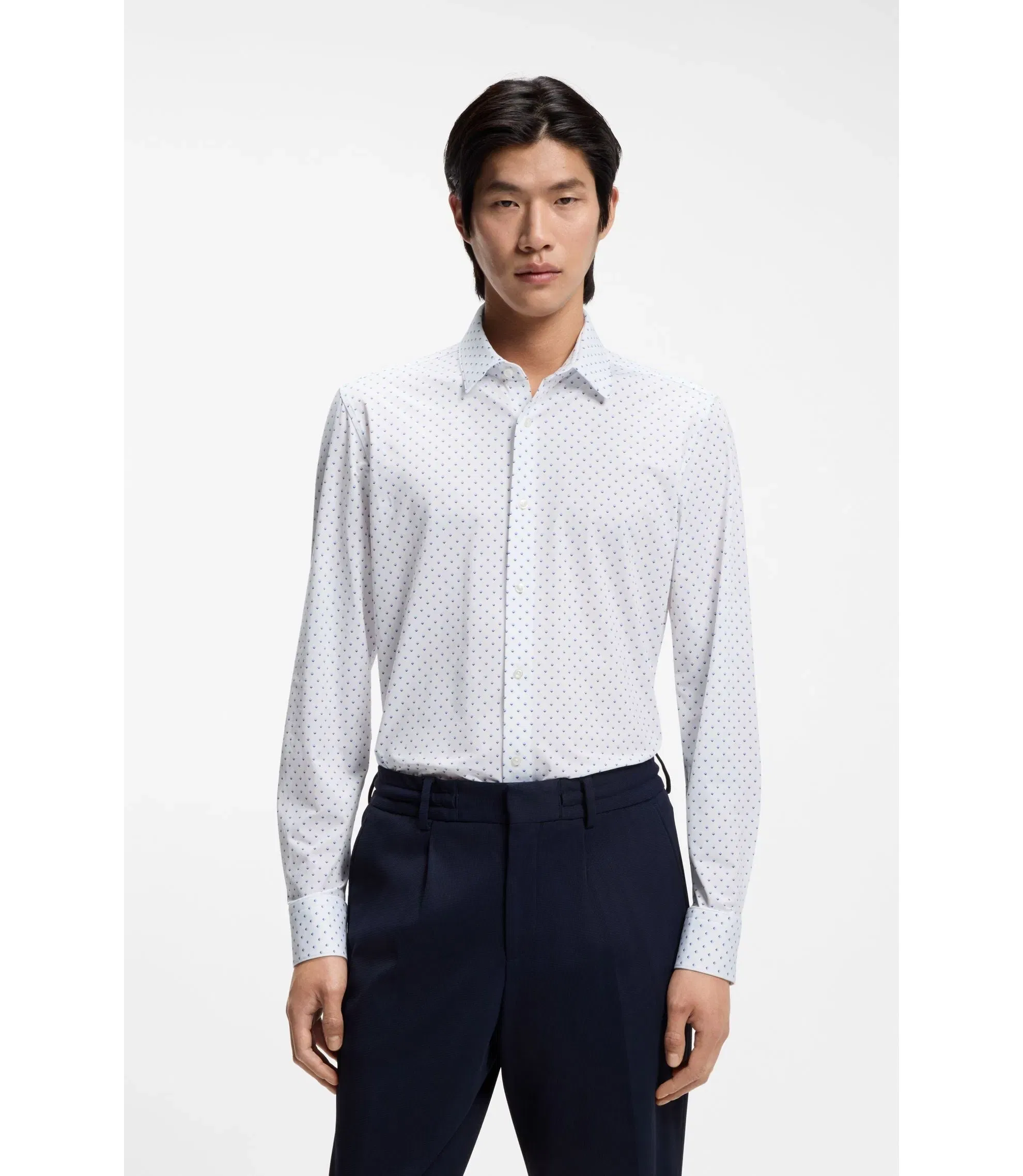 Boss Slim Fit Shirt In Italian Made Performance Stretch Jersey Light Blue