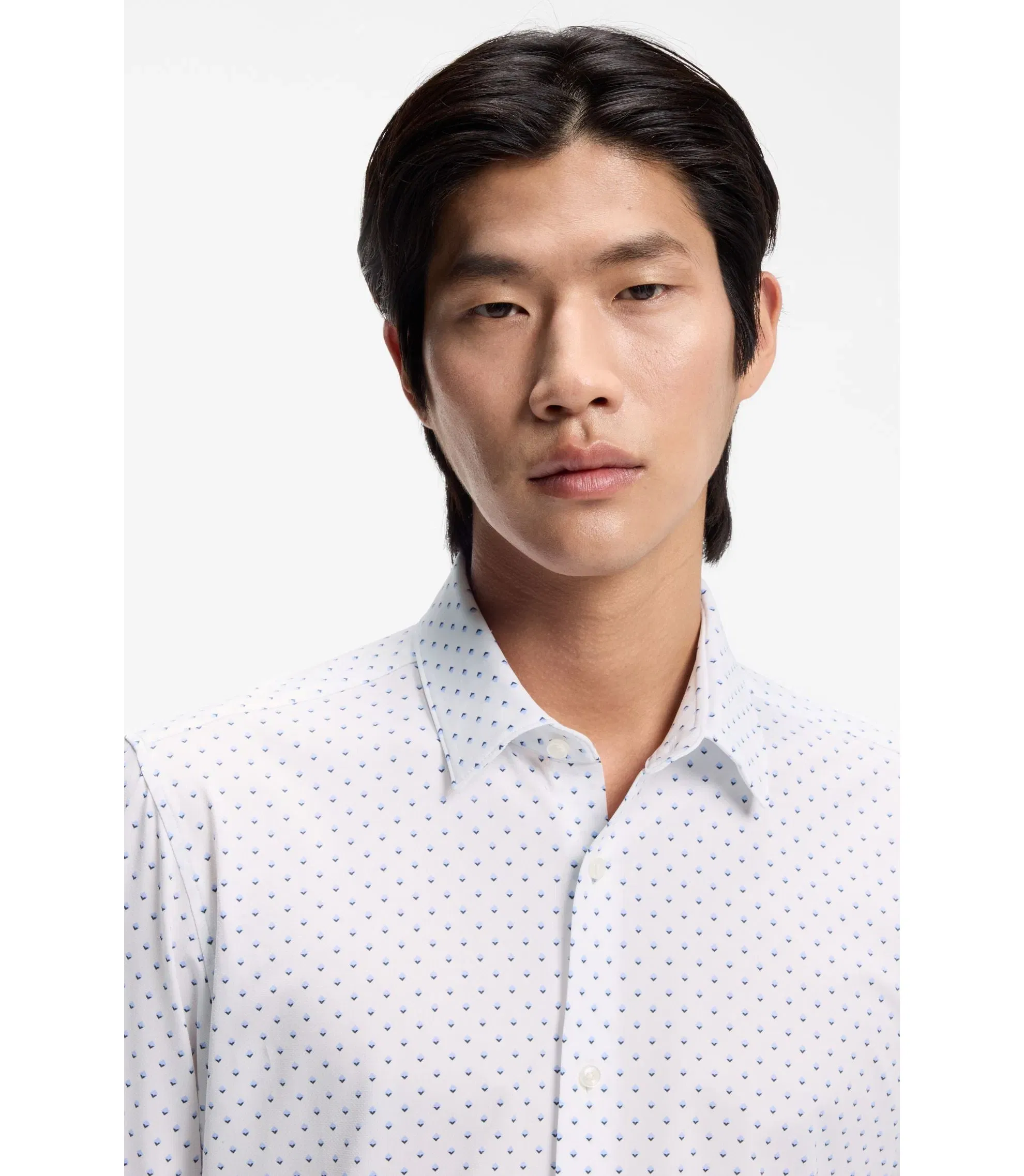 Boss Slim Fit Shirt In Italian Made Performance Stretch Jersey Light Blue