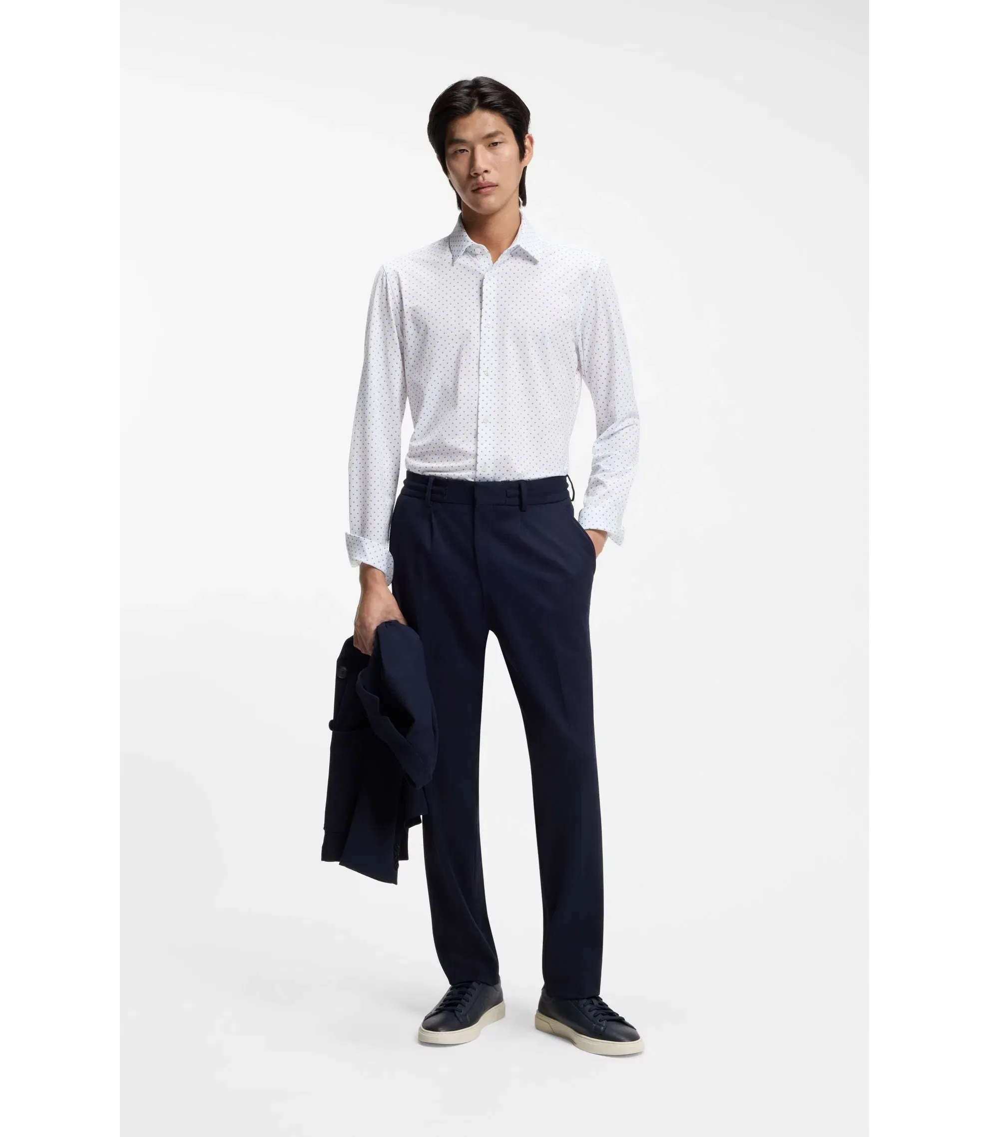 Boss Slim Fit Shirt In Italian Made Performance Stretch Jersey Light Blue