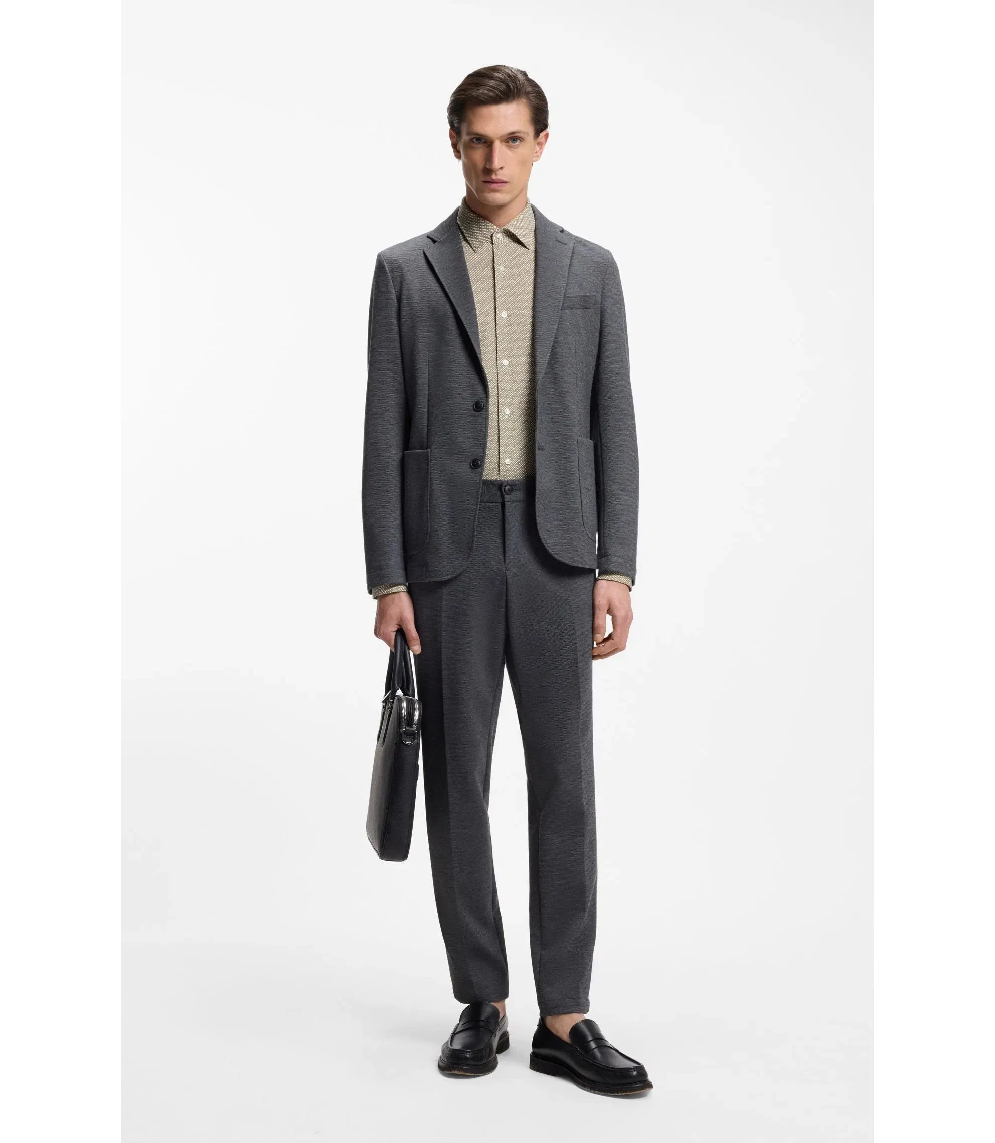 Boss Slim Fit Shirt In Italian Made Performance Stretch Fabric Khaki
