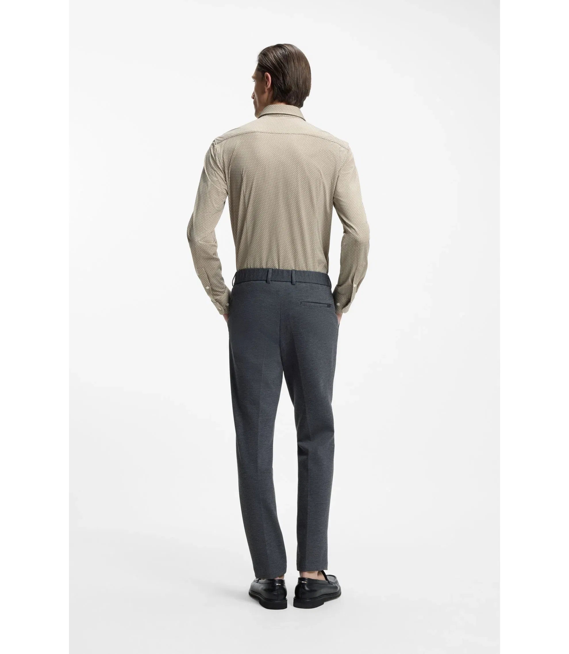 Boss Slim Fit Shirt In Italian Made Performance Stretch Fabric Khaki