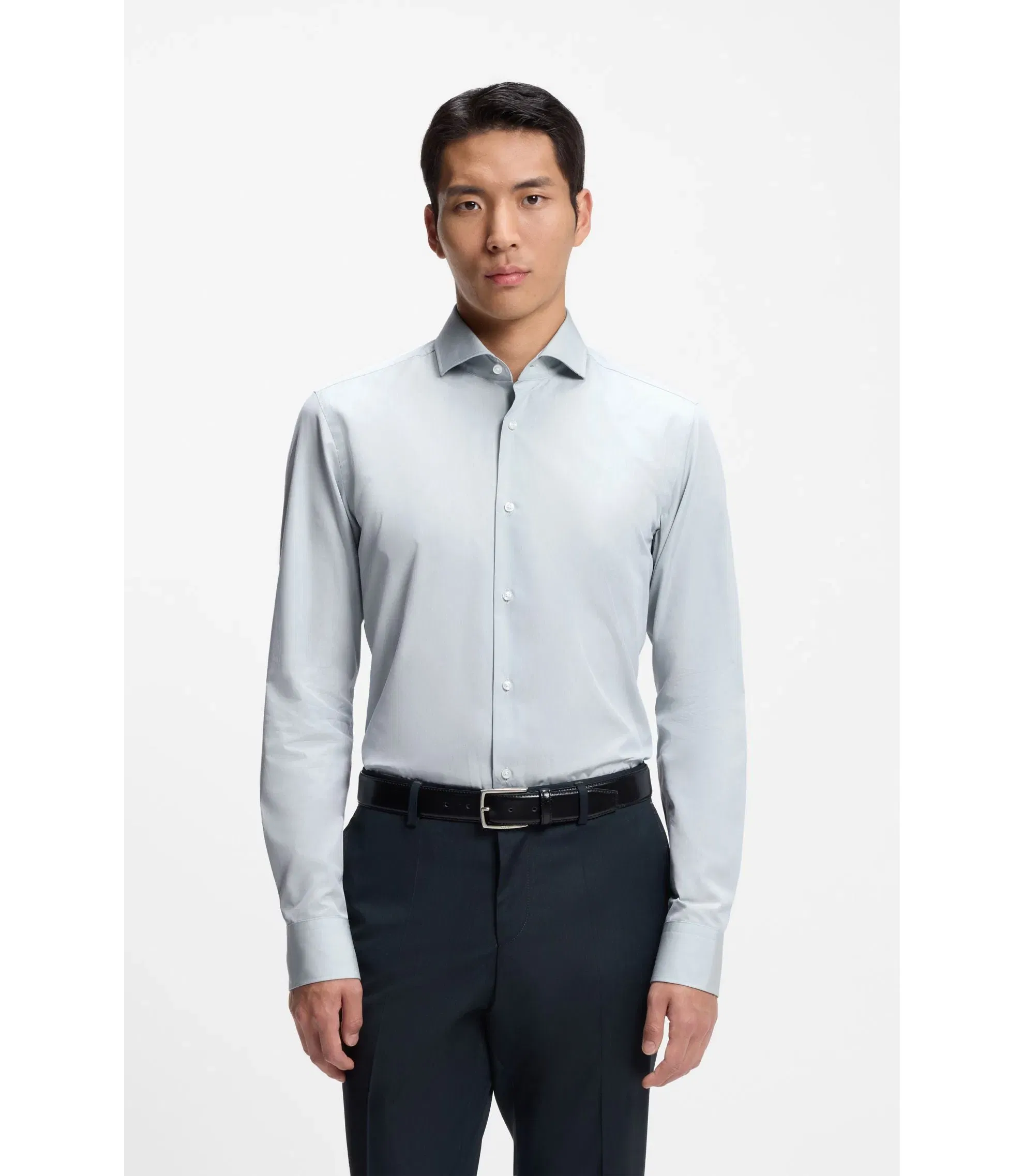 Boss Slim Fit Shirt In Italian Made Cotton Chambray Light Green