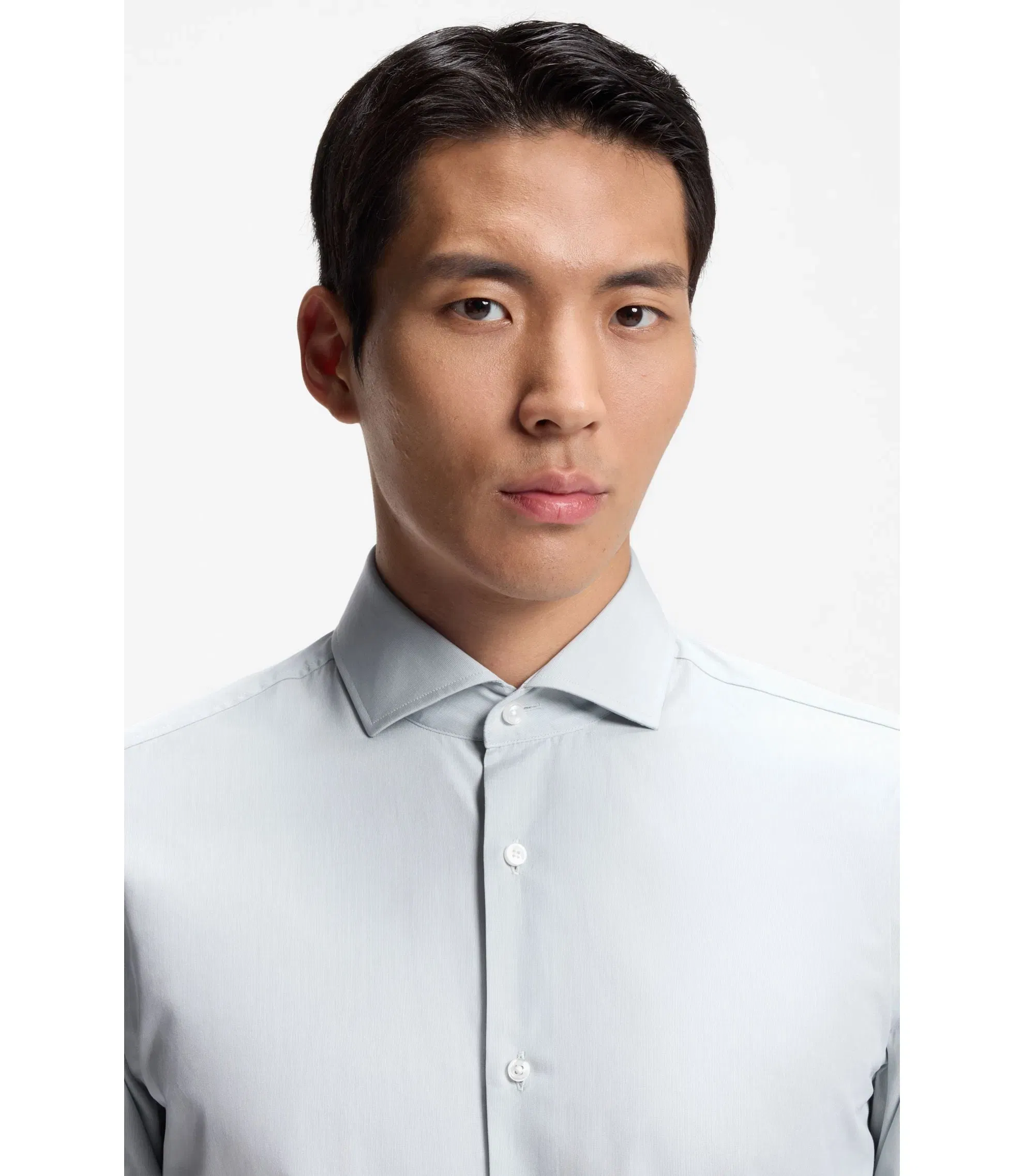 Boss Slim Fit Shirt In Italian Made Cotton Chambray Light Green