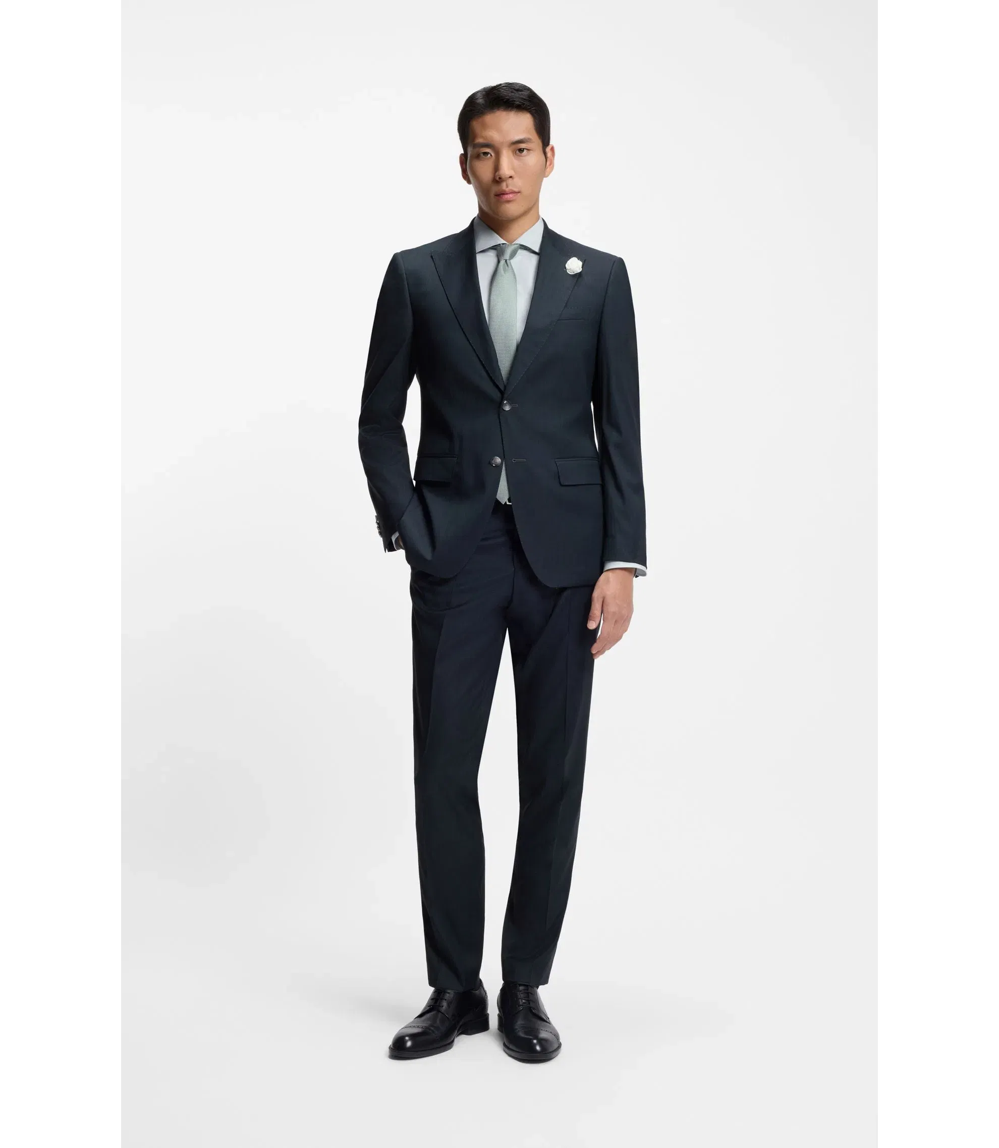 Boss Slim Fit Shirt In Italian Made Cotton Chambray Light Green