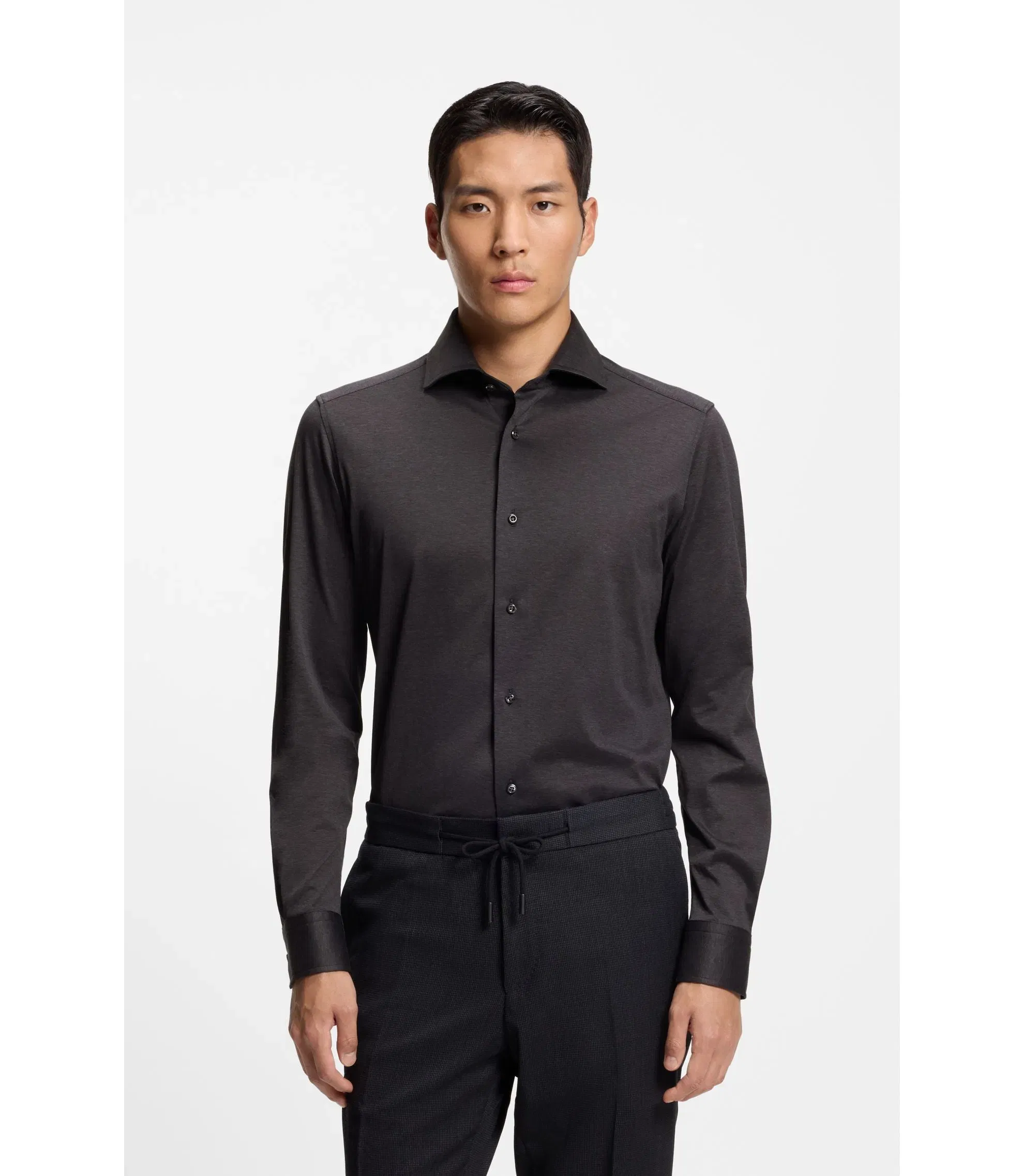 Boss Slim Fit Shirt In Italian Made Cotton Grey