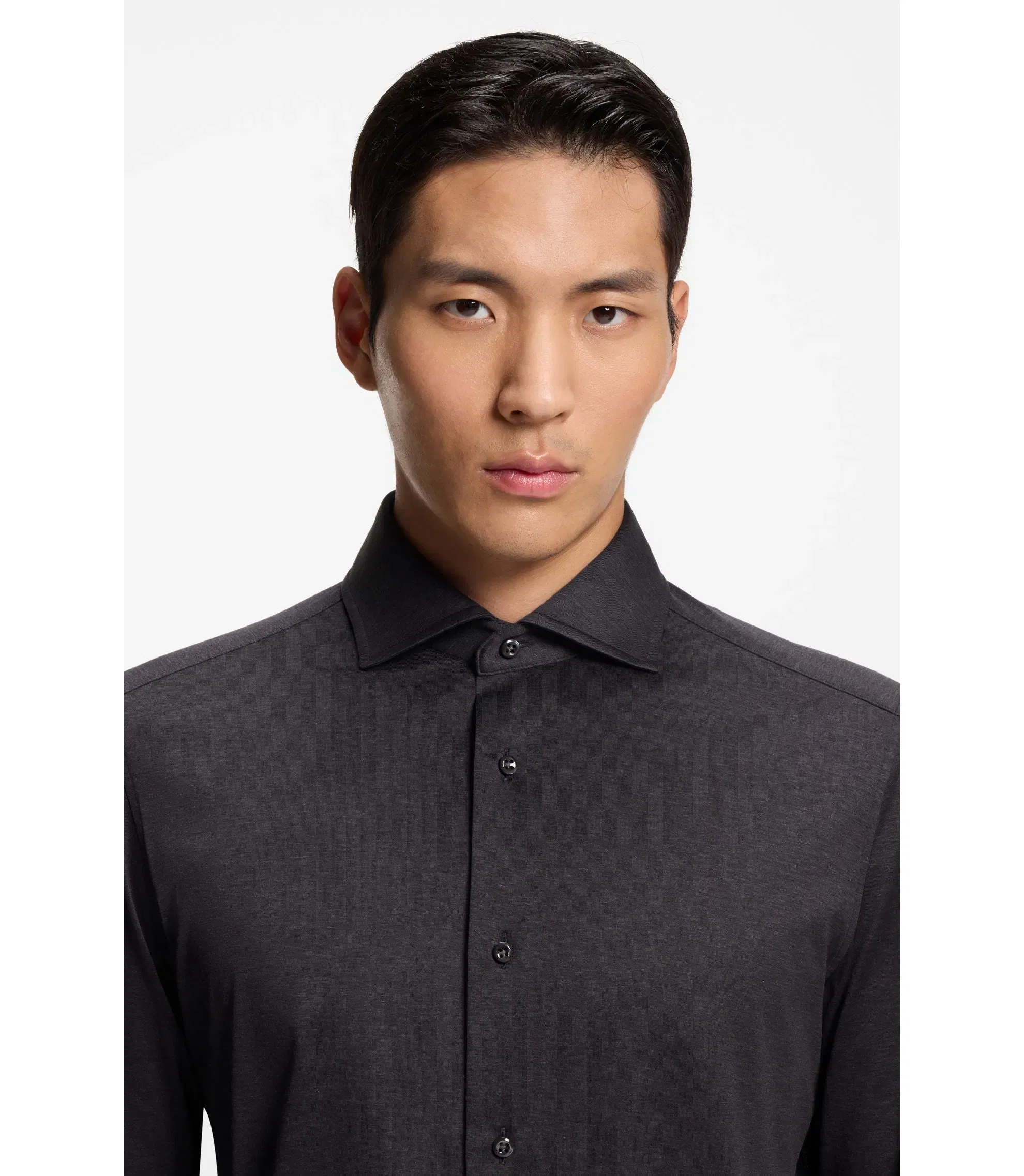 Boss Slim Fit Shirt In Italian Made Cotton Grey
