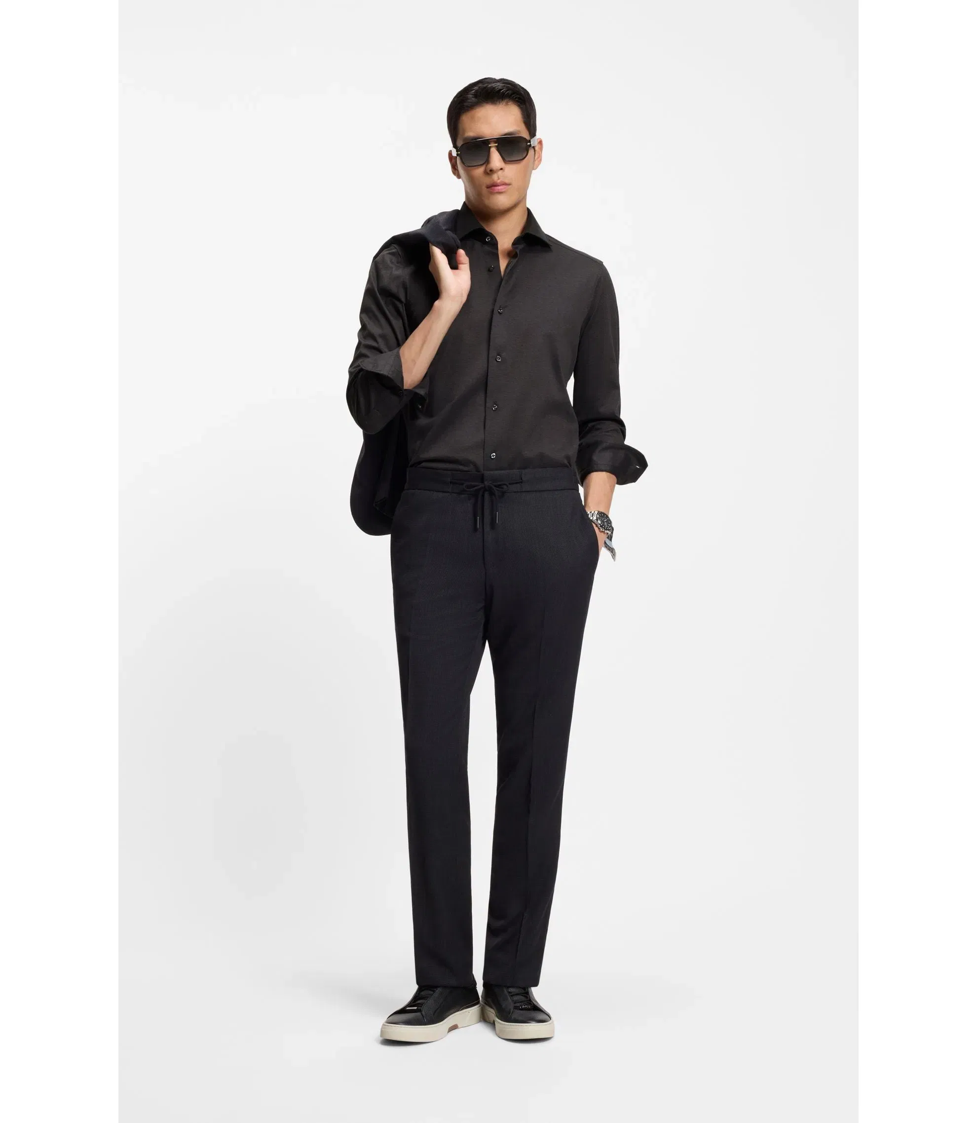 Boss Slim Fit Shirt In Italian Made Cotton Grey
