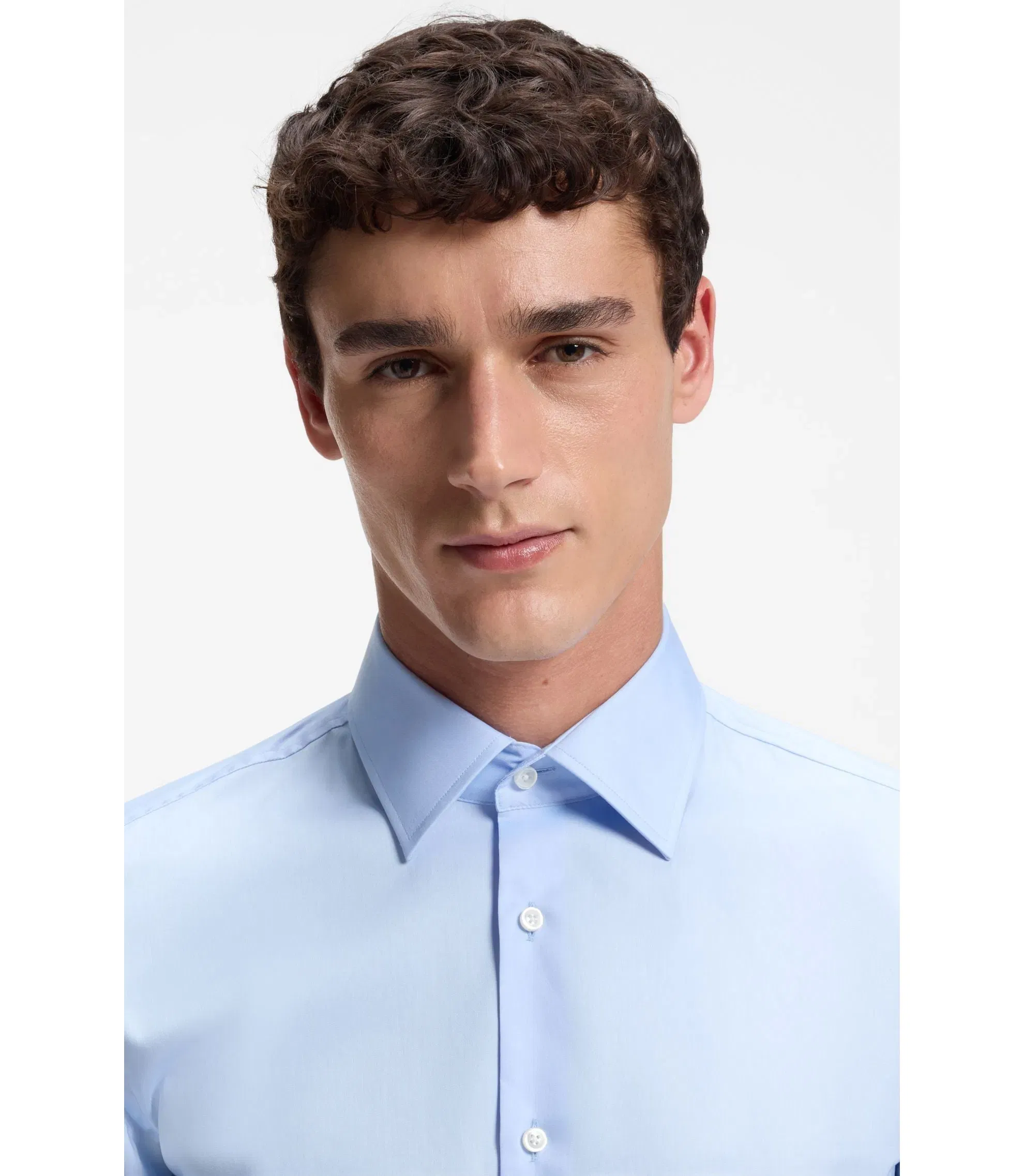 Boss Slim Fit Shirt In Easy Iron Cotton Poplin Light Blue