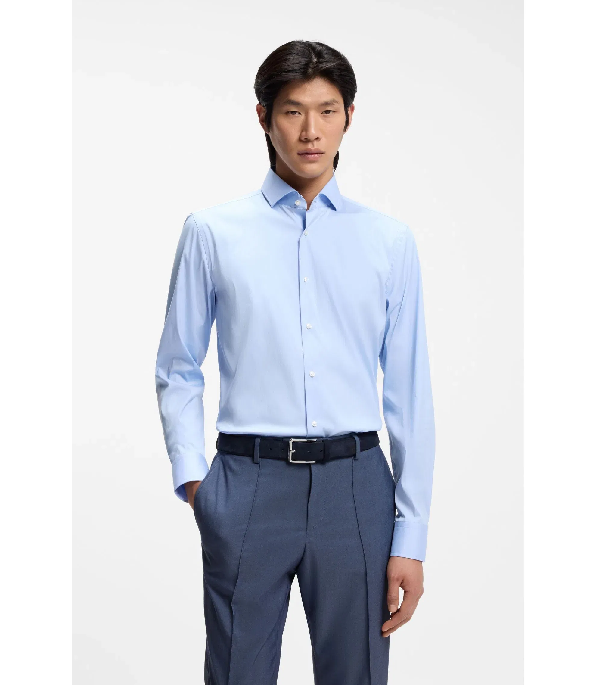 Boss Slim Fit Shirt In Easy Iron Cotton Blend Poplin Light Blue