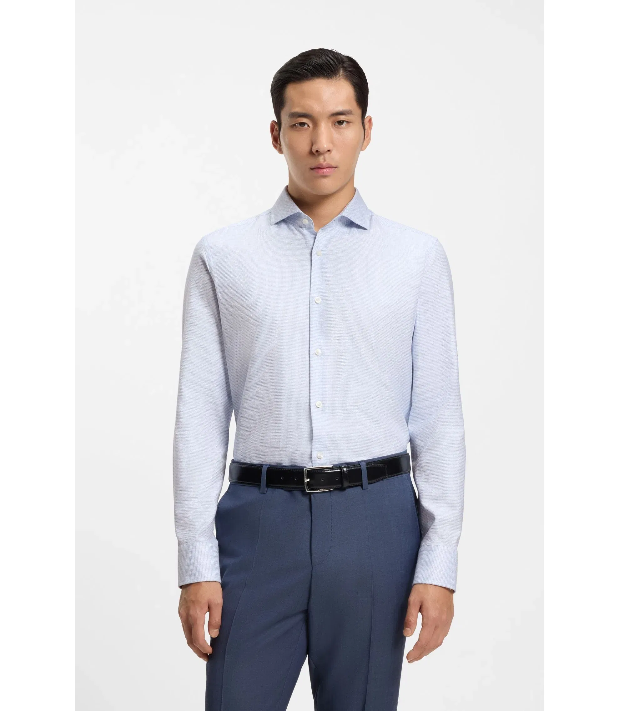 Boss Slim Fit Shirt In Cotton Twill Light Blue