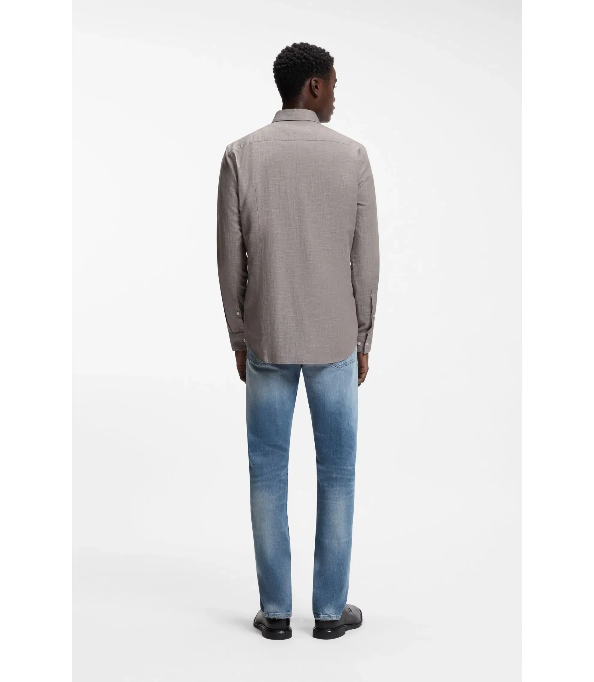 Hugo Slim Fit Shirt In Cotton And Linen Light Brown