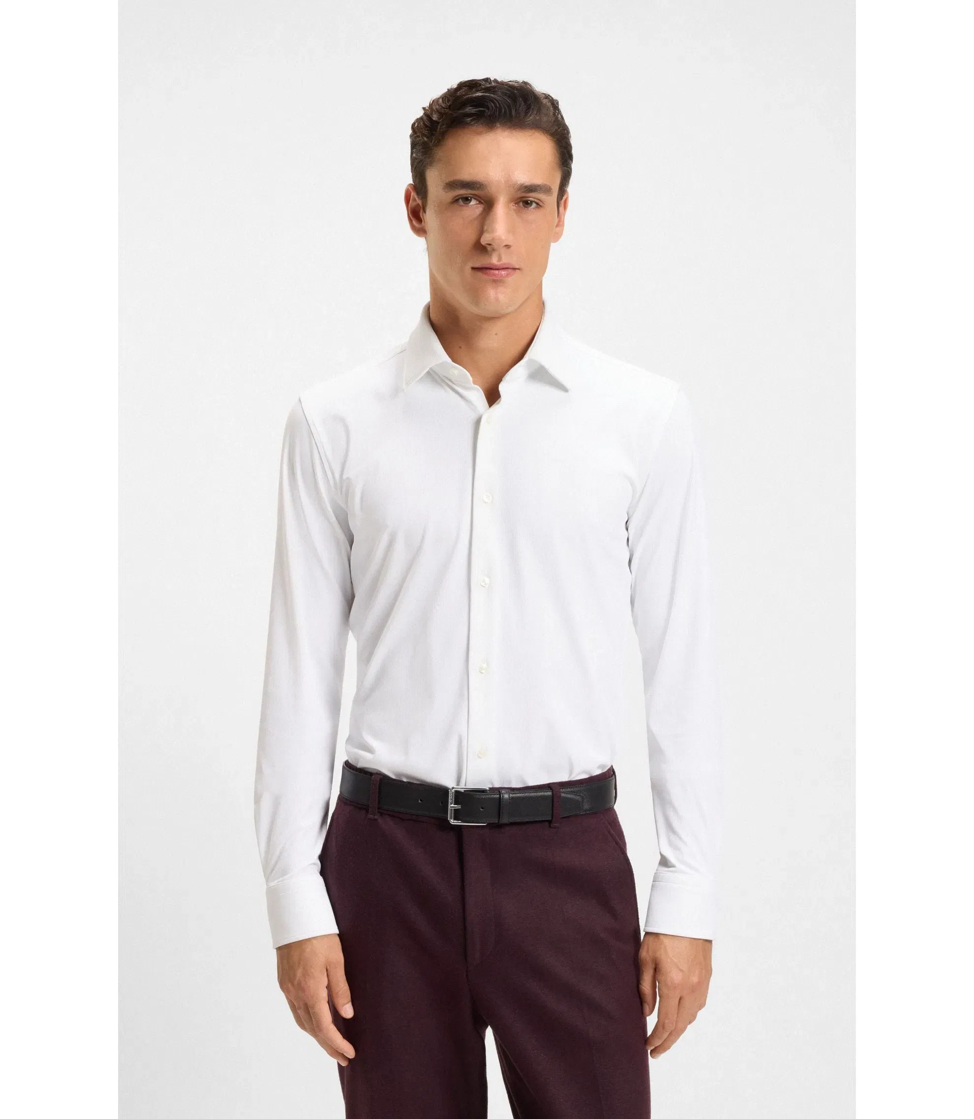 Boss Slim Fit Shirt In Brushed Stretch Flannel White