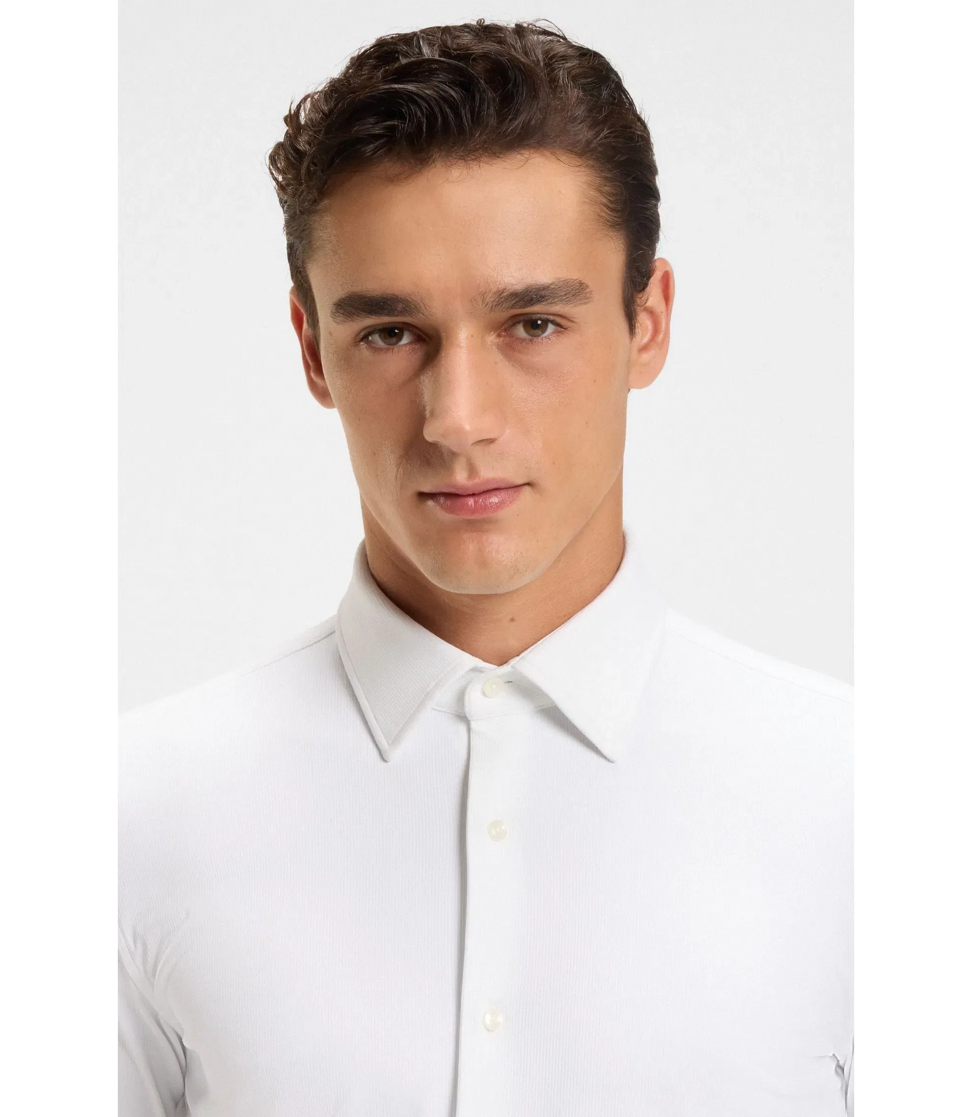 Boss Slim Fit Shirt In Brushed Stretch Flannel White
