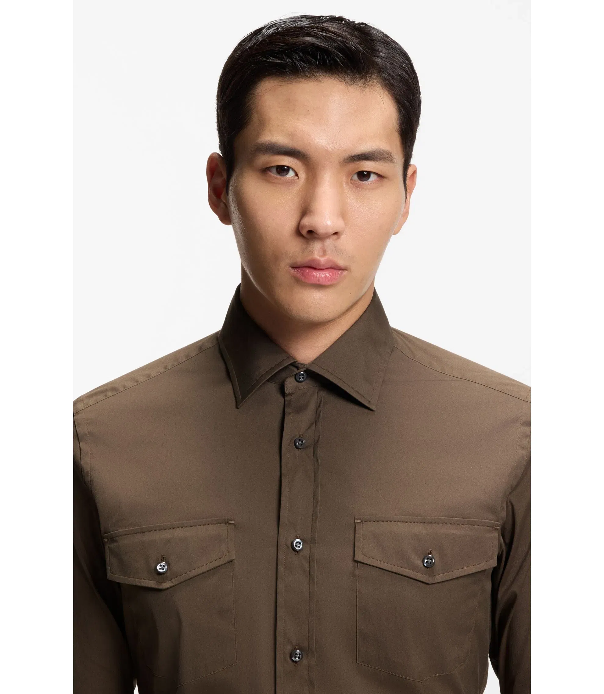 Boss Slim Fit Shirt In An Italian Made Cotton Blend Light Green