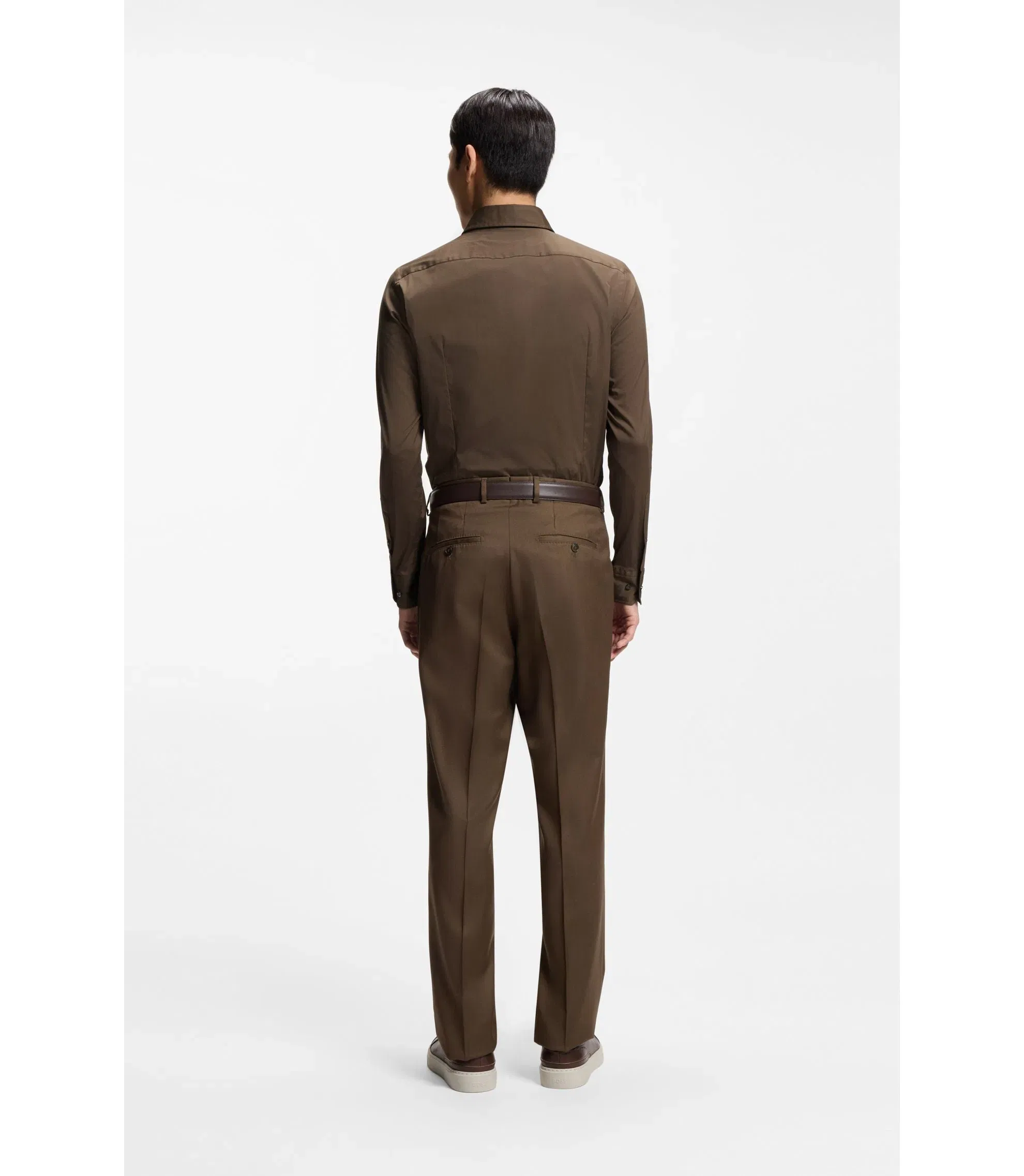 Boss Slim Fit Shirt In An Italian Made Cotton Blend Light Green