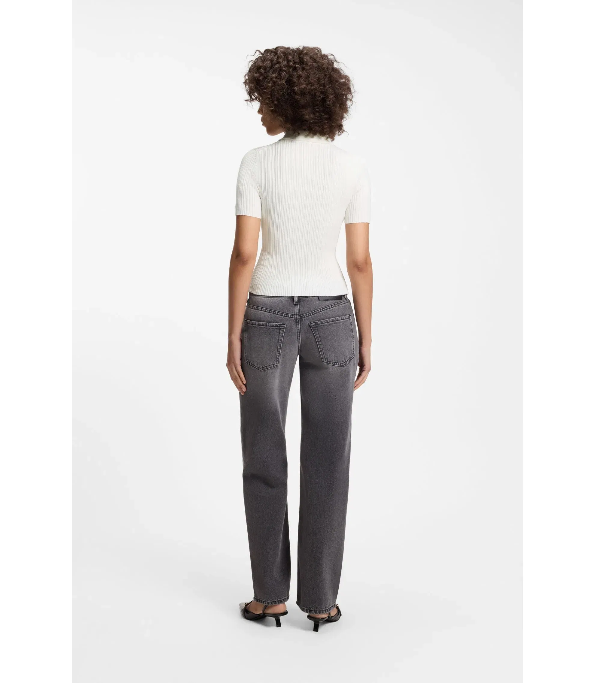 Hugo Slim Fit Ribbed Sweater With Polo Collar White Women's