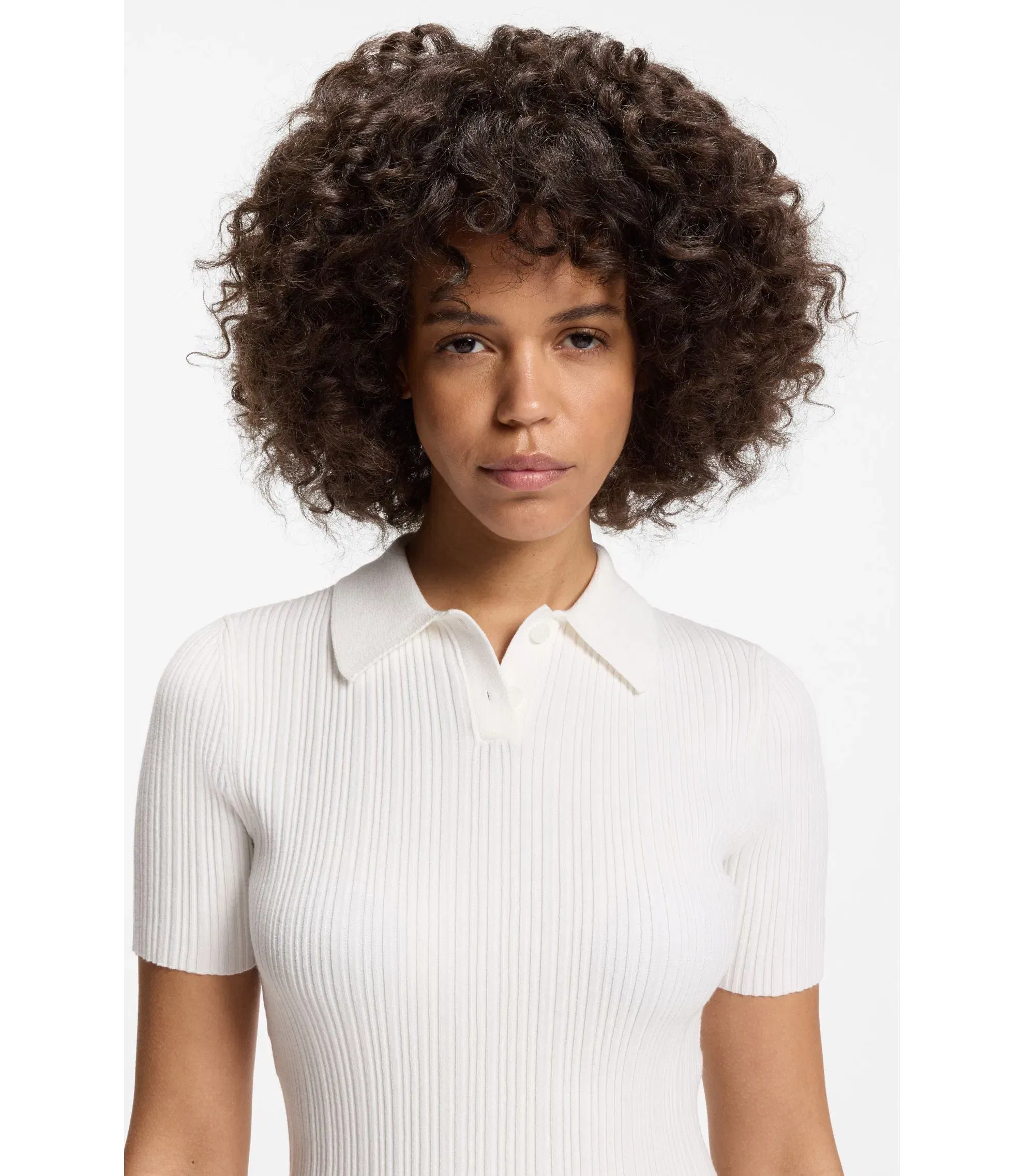 Hugo Slim Fit Ribbed Sweater With Polo Collar White Women's
