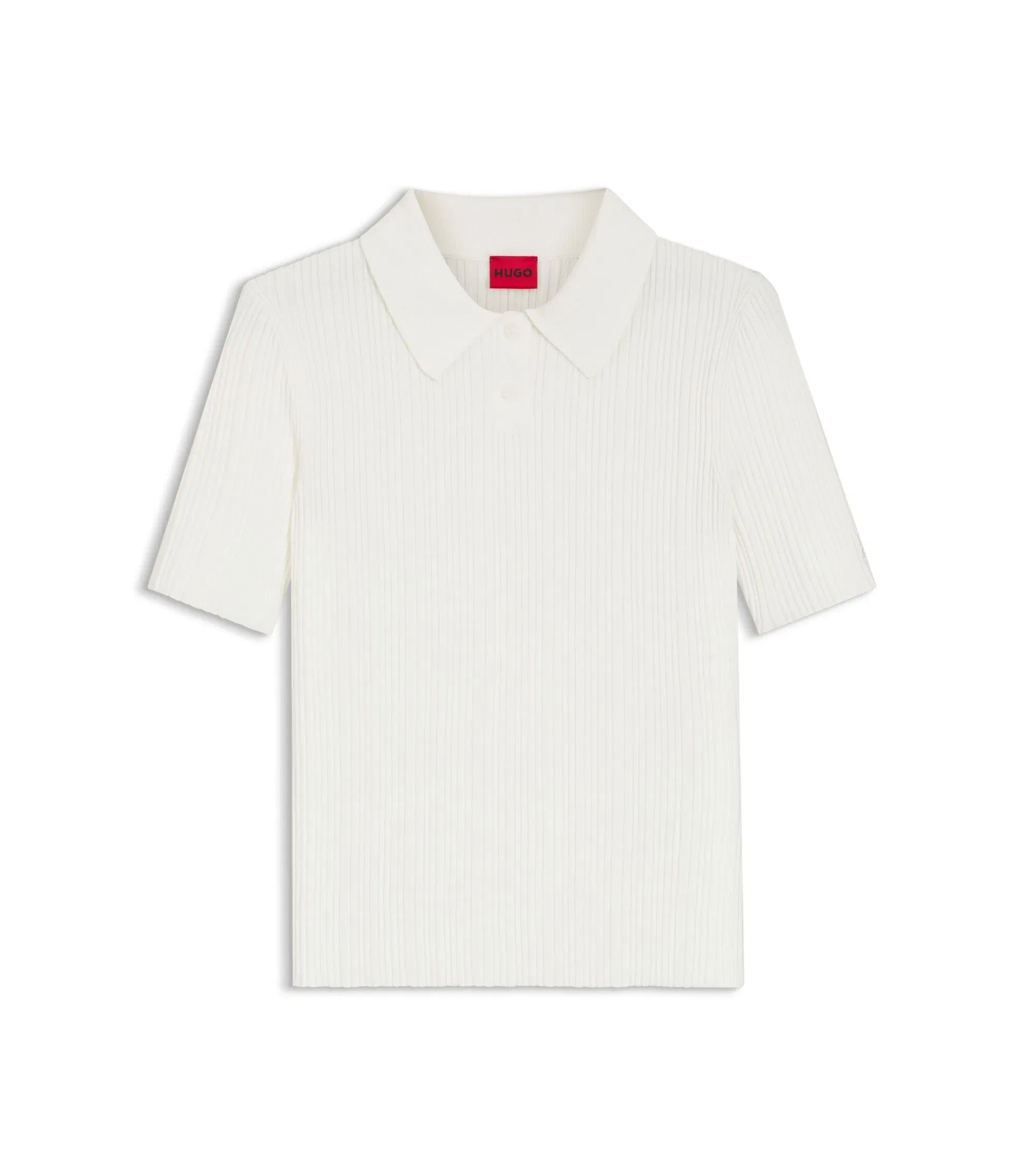 Hugo Slim Fit Ribbed Sweater With Polo Collar White Women's