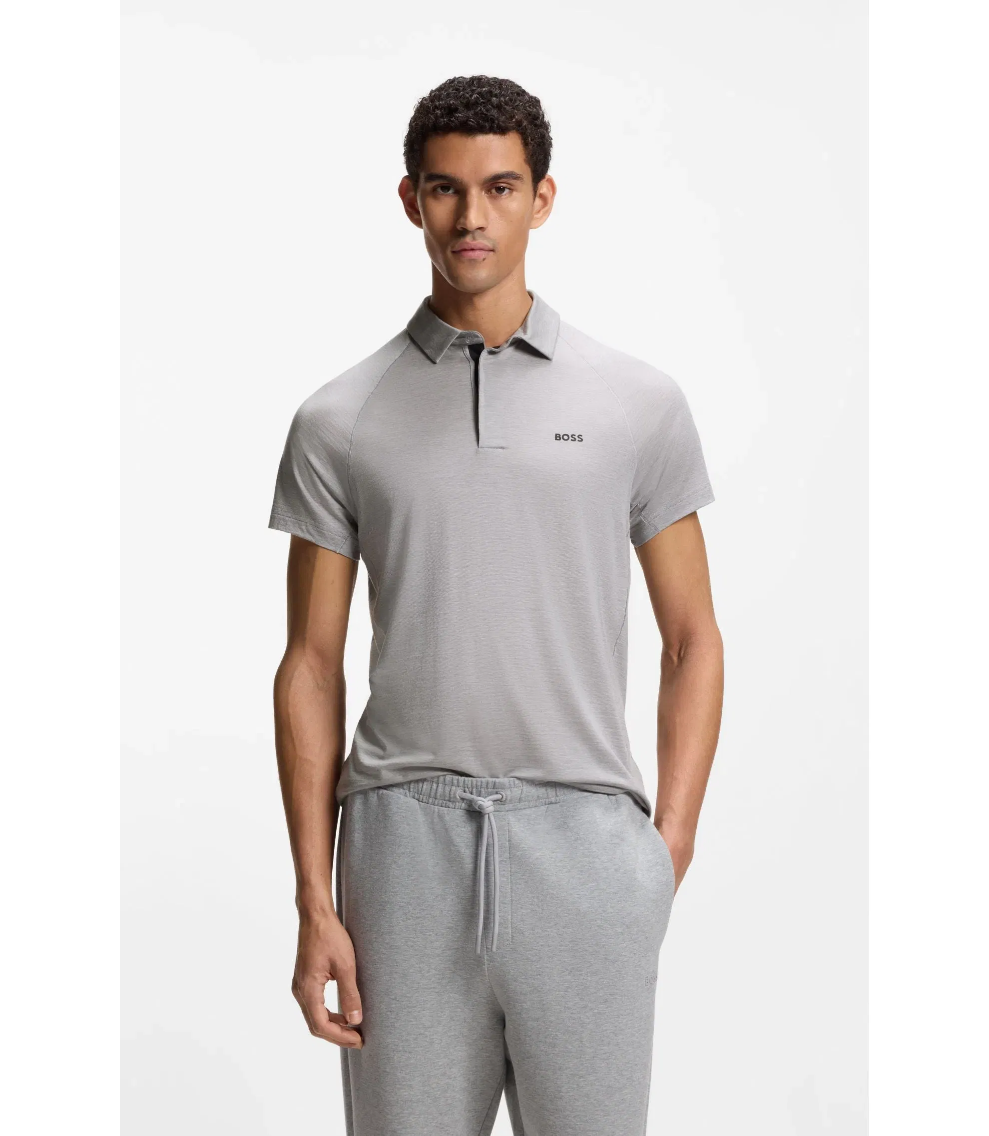 Boss Slim Fit Polo Shirt With Temperature Regulating Performance Light Grey