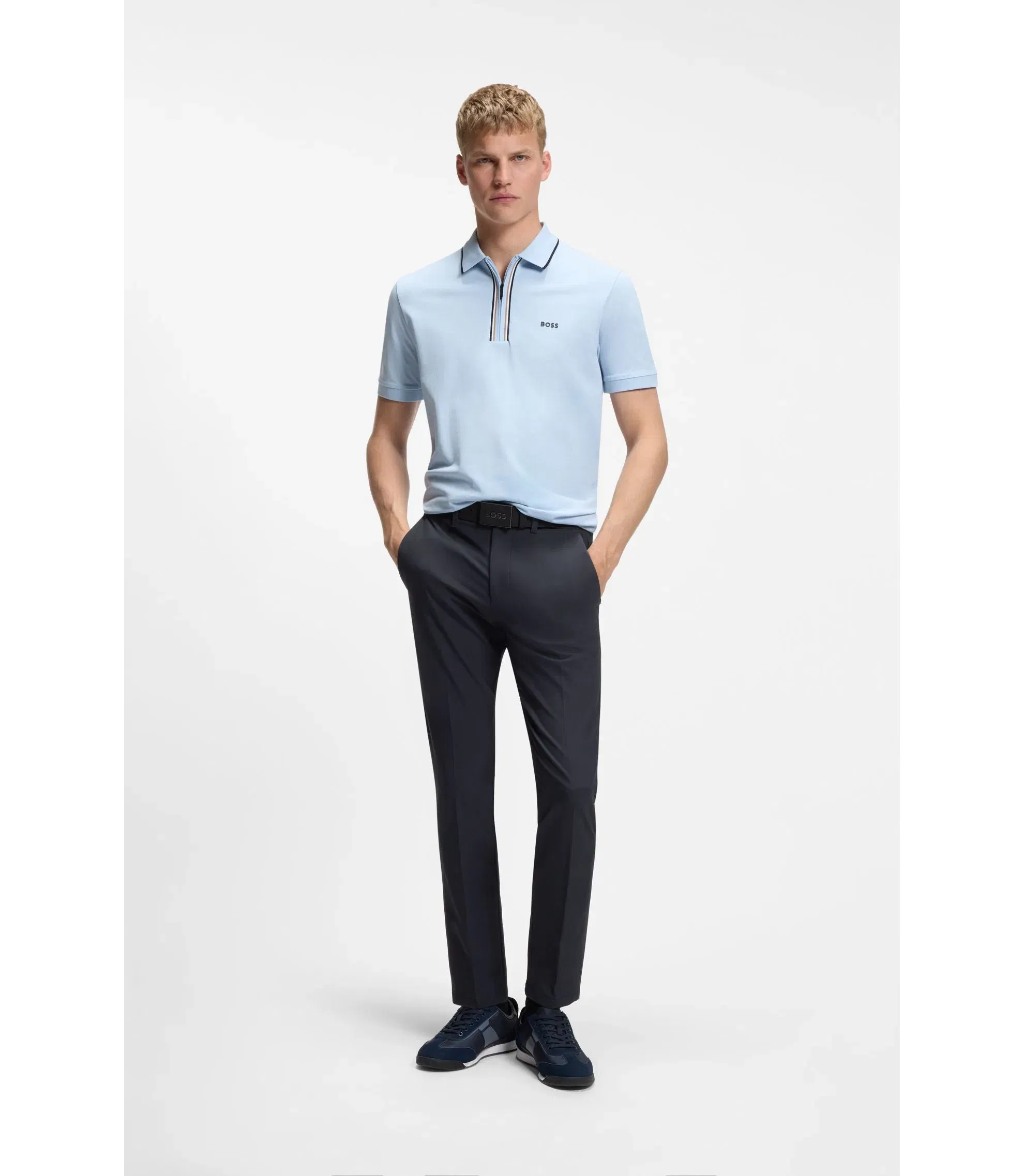 Boss Slim Fit Pants In Water Repellent Stretch Fabric Dark Blue