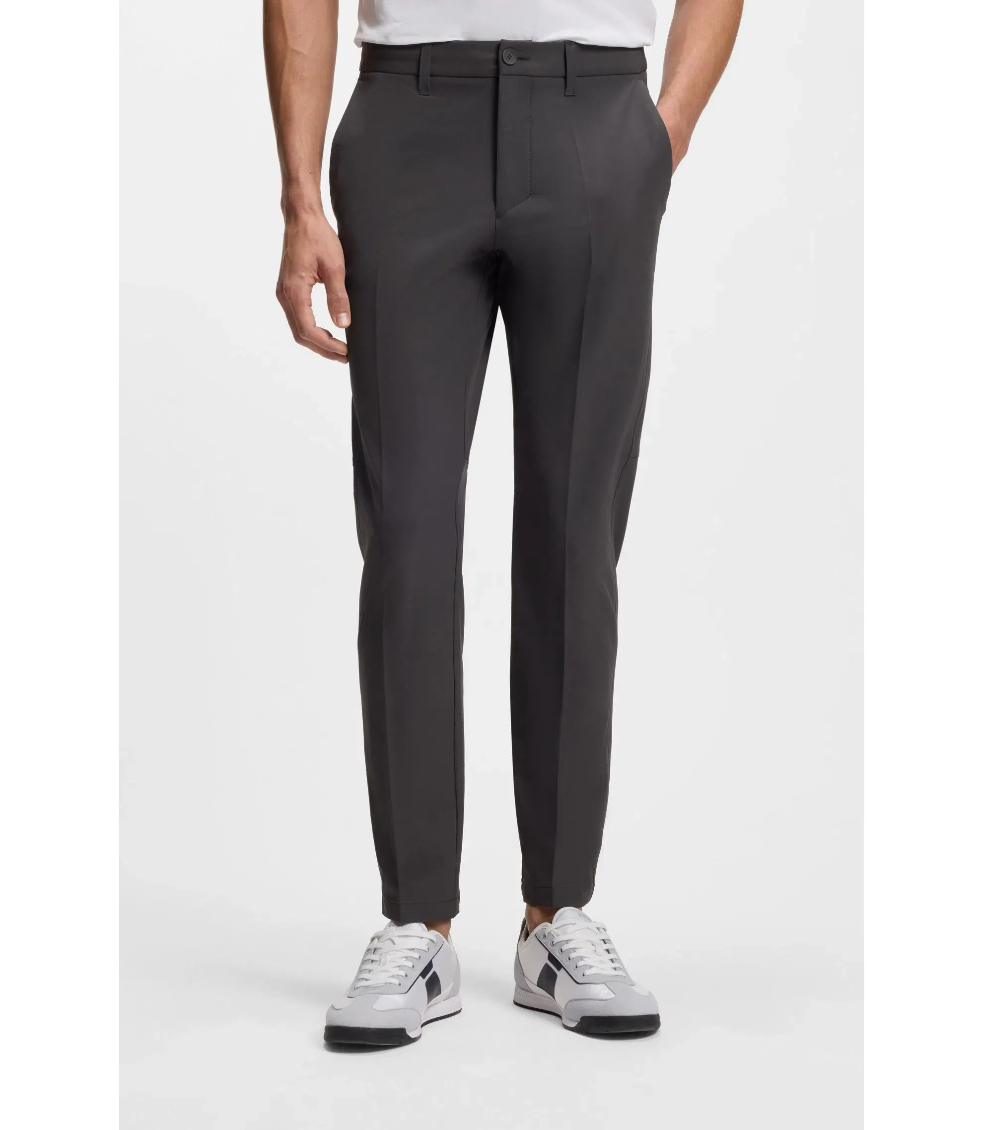 Boss Slim Fit Pants In Water Repellent Stretch Fabric Dark Grey