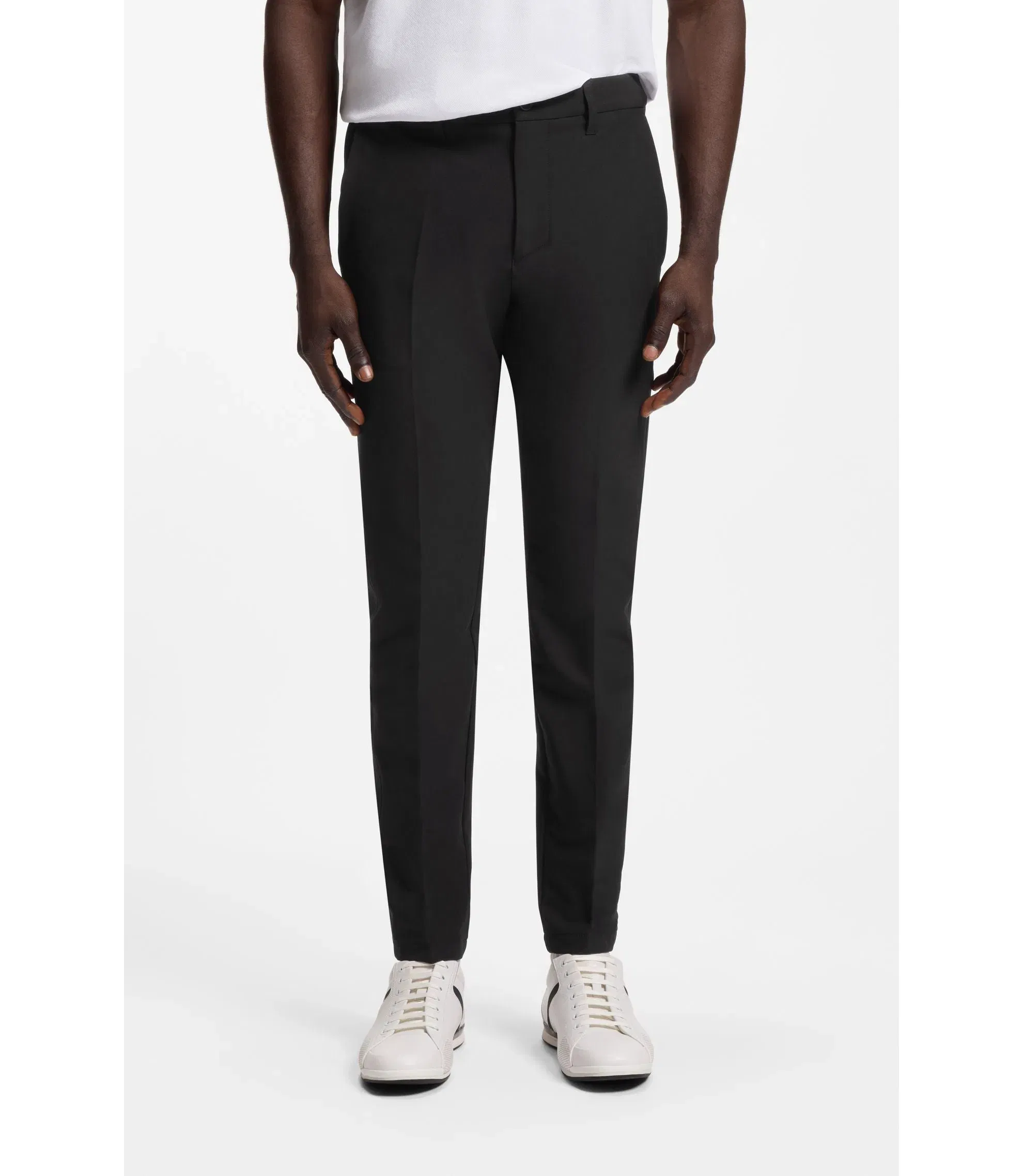 Boss Slim Fit Pants In Water Repellent Stretch Fabric Black
