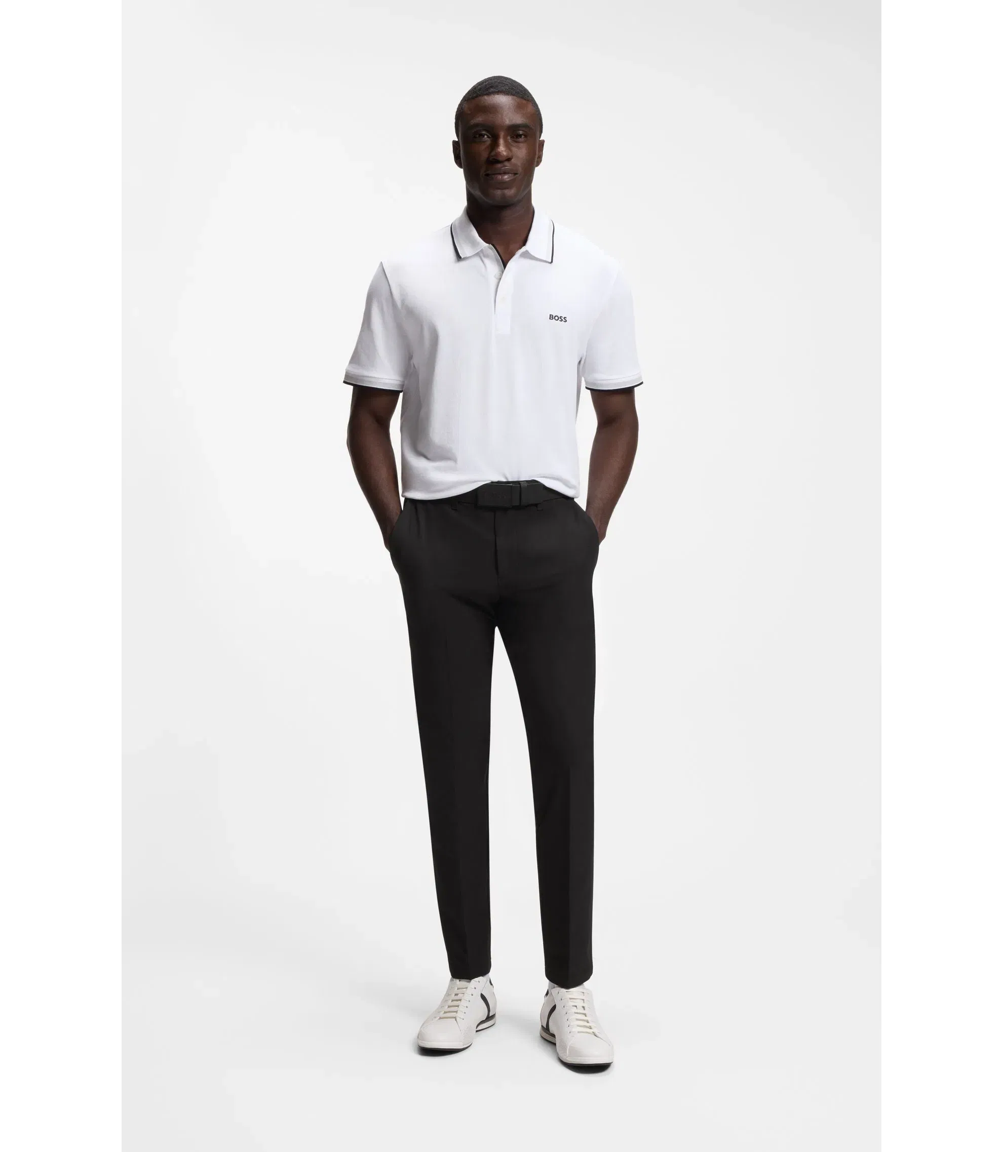 Boss Slim Fit Pants In Water Repellent Stretch Fabric Black