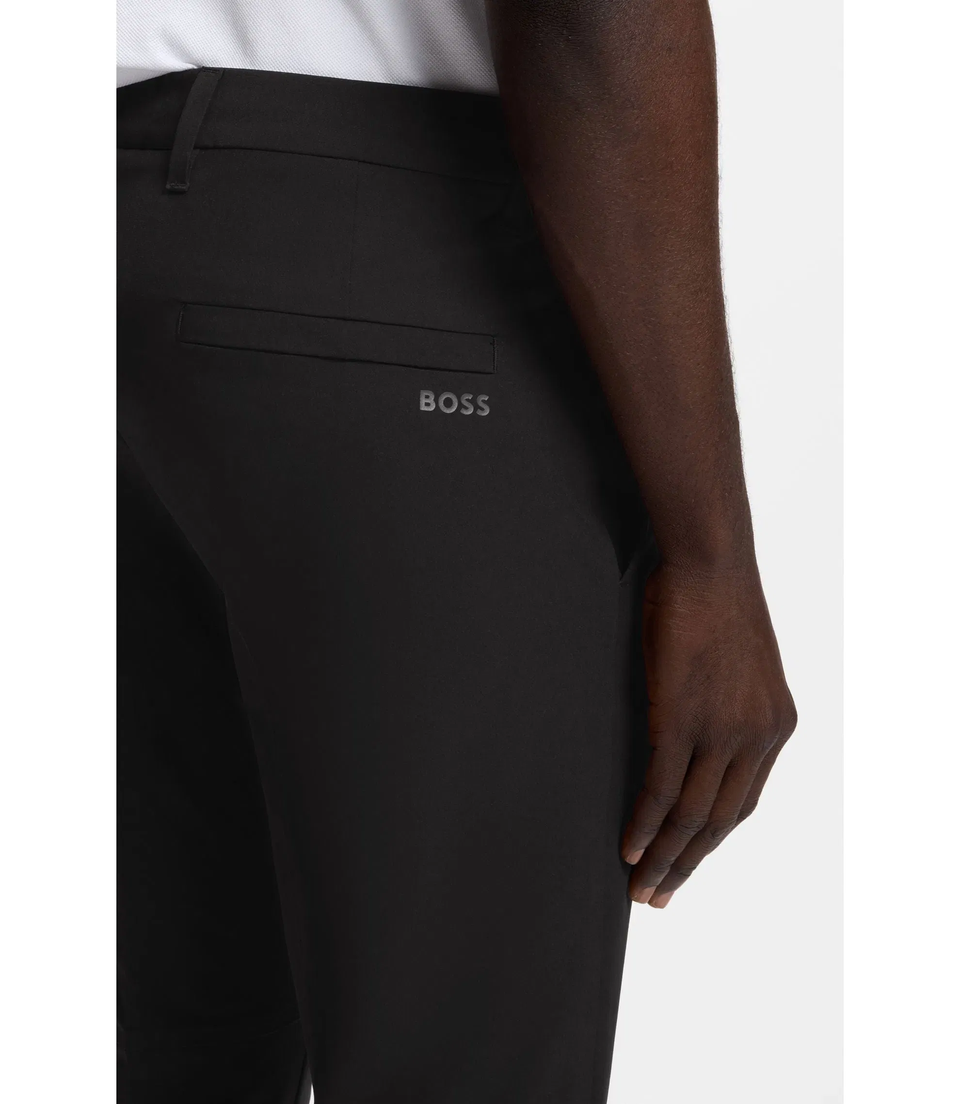 Boss Slim Fit Pants In Water Repellent Stretch Fabric Black
