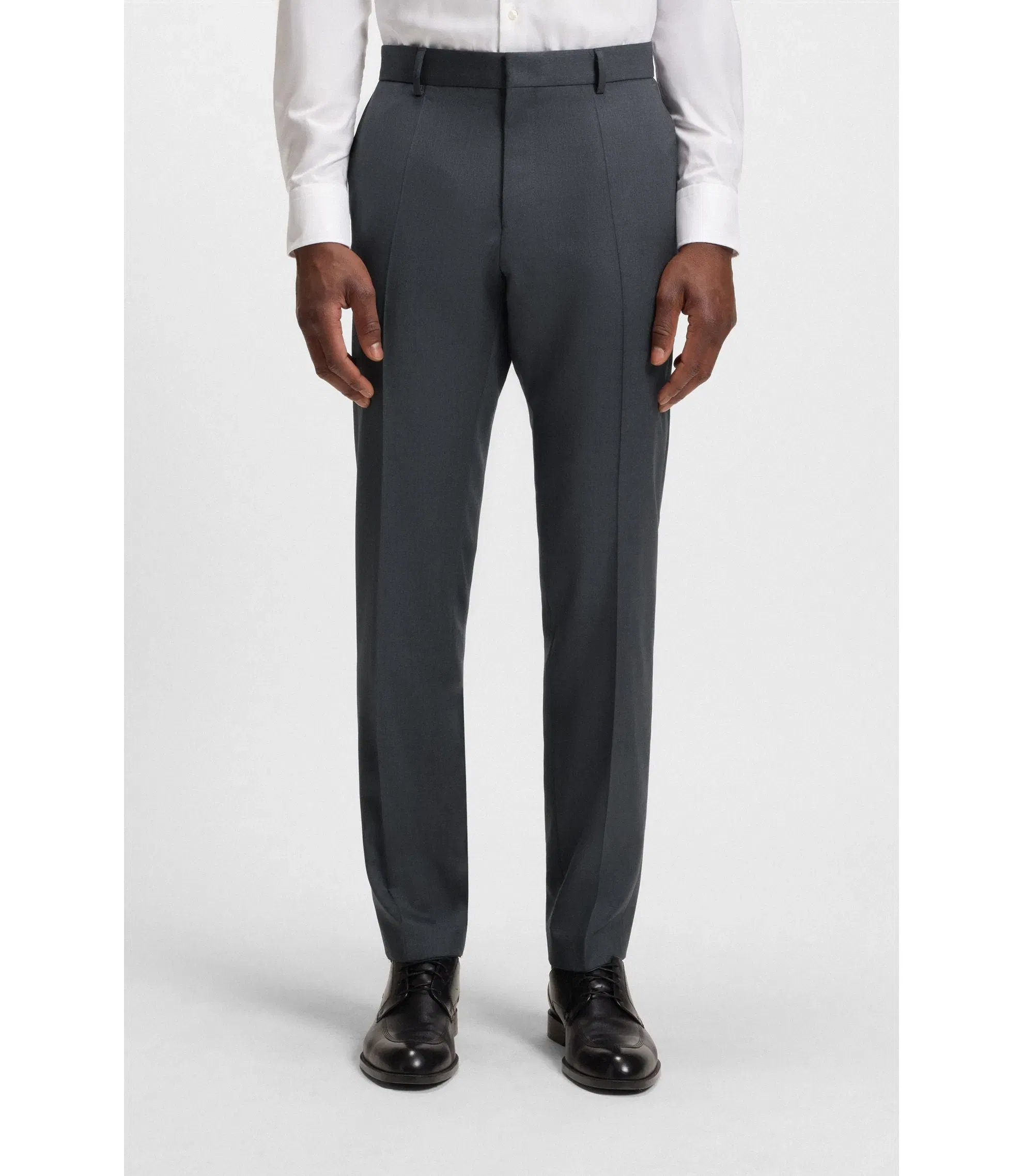 Boss Slim Fit Pants In Virgin Wool Serge Dark Grey