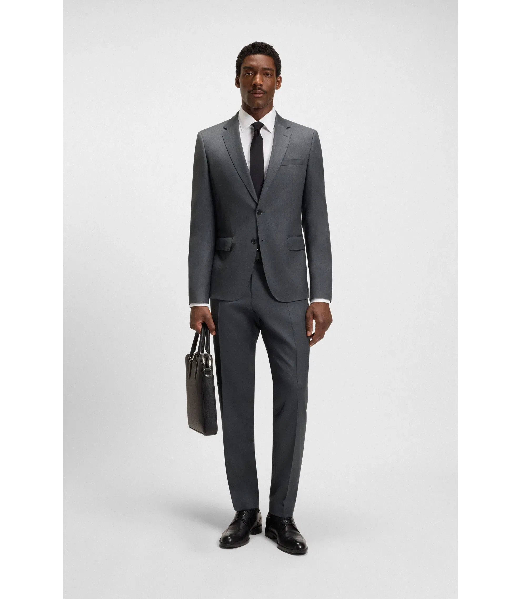 Boss Slim Fit Pants In Virgin Wool Serge Dark Grey