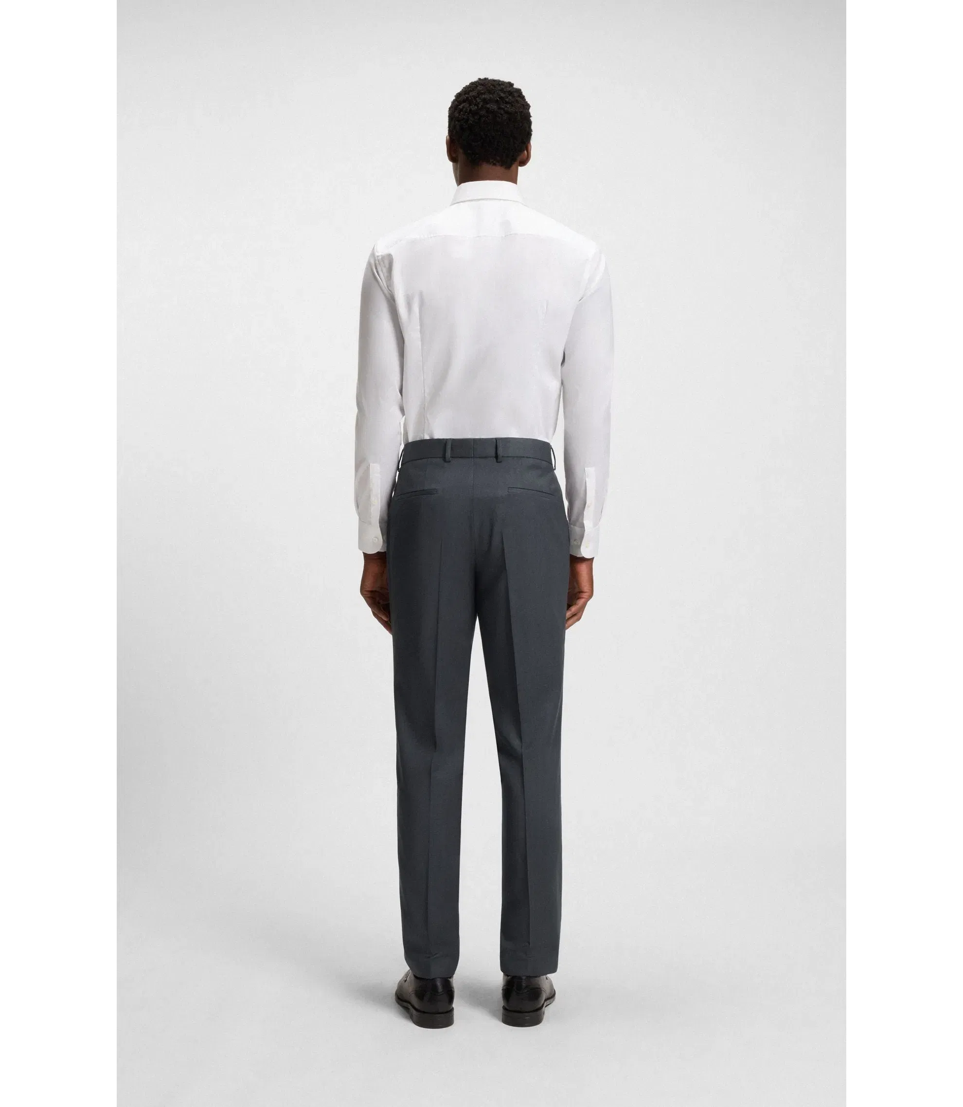 Boss Slim Fit Pants In Virgin Wool Serge Dark Grey
