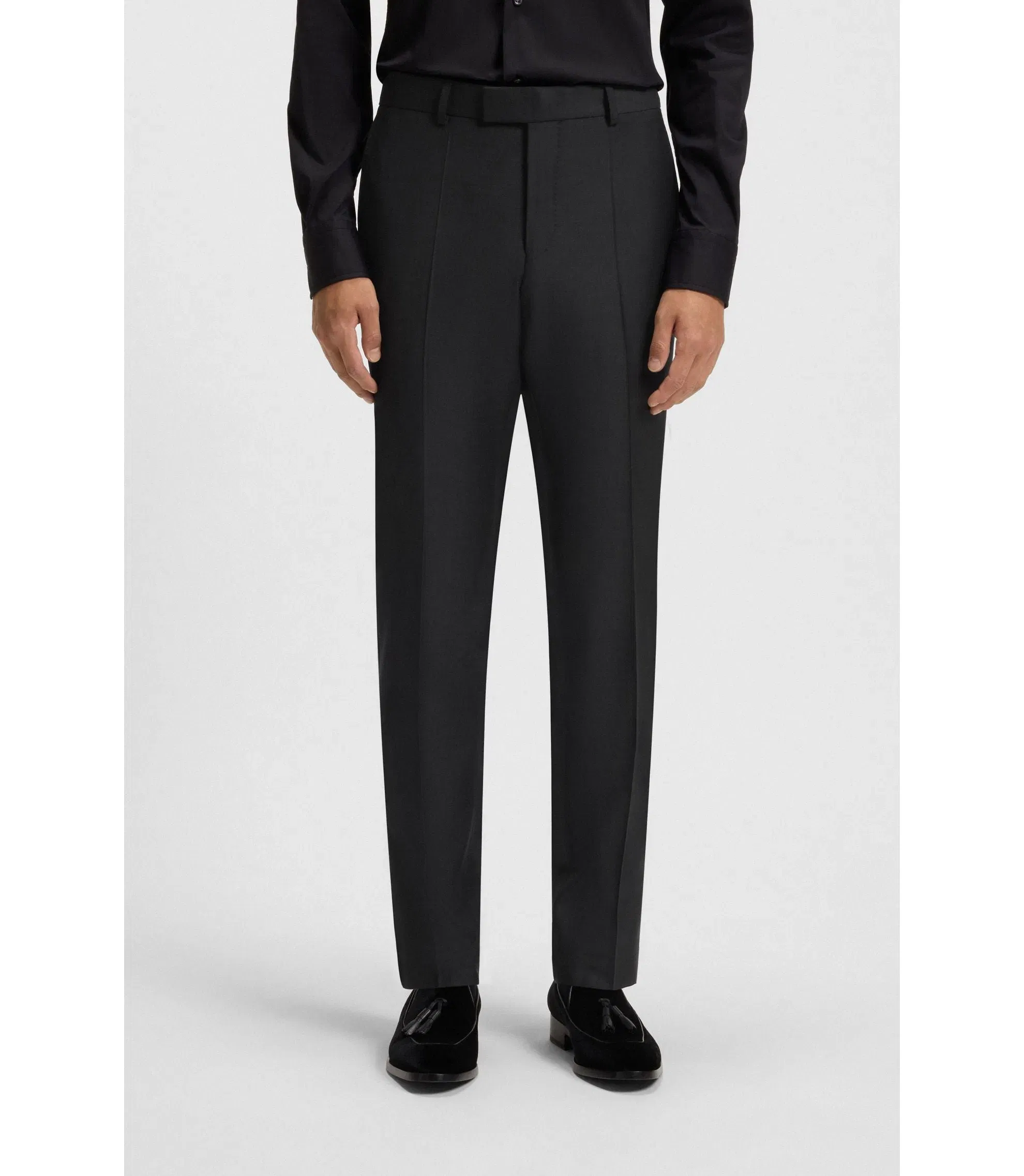 Boss Slim Fit Pants In Stretch Wool Light Grey