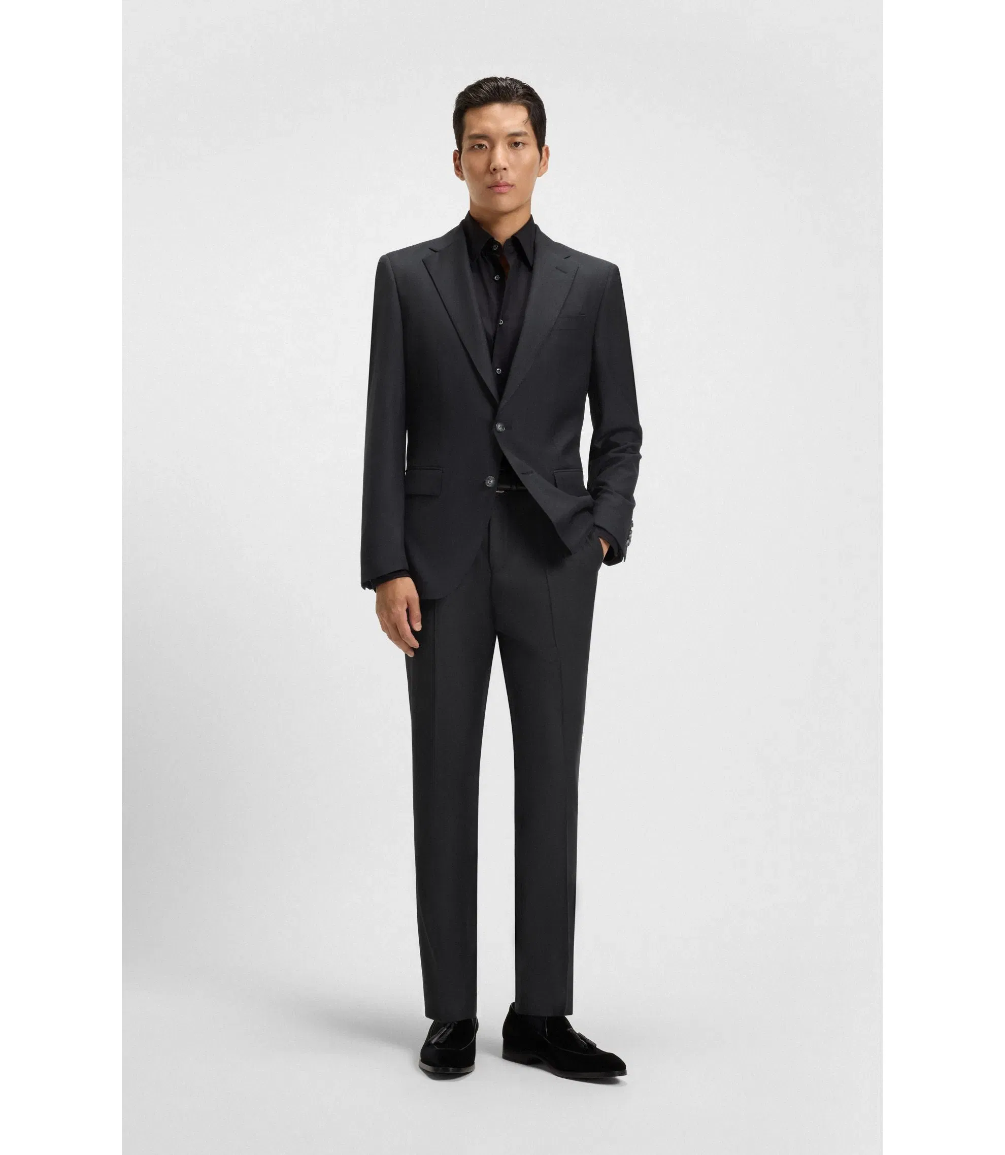 Boss Slim Fit Pants In Stretch Wool Light Grey