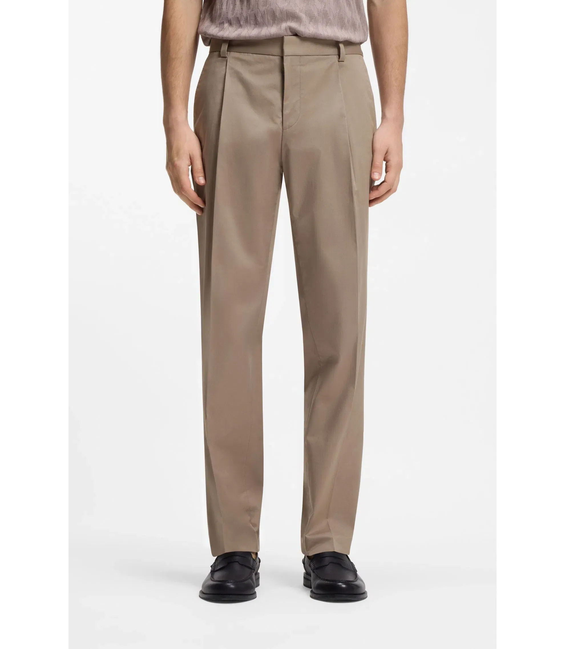 Hugo Slim Fit Pants In Paper Touch Stretch Cotton Light Brown