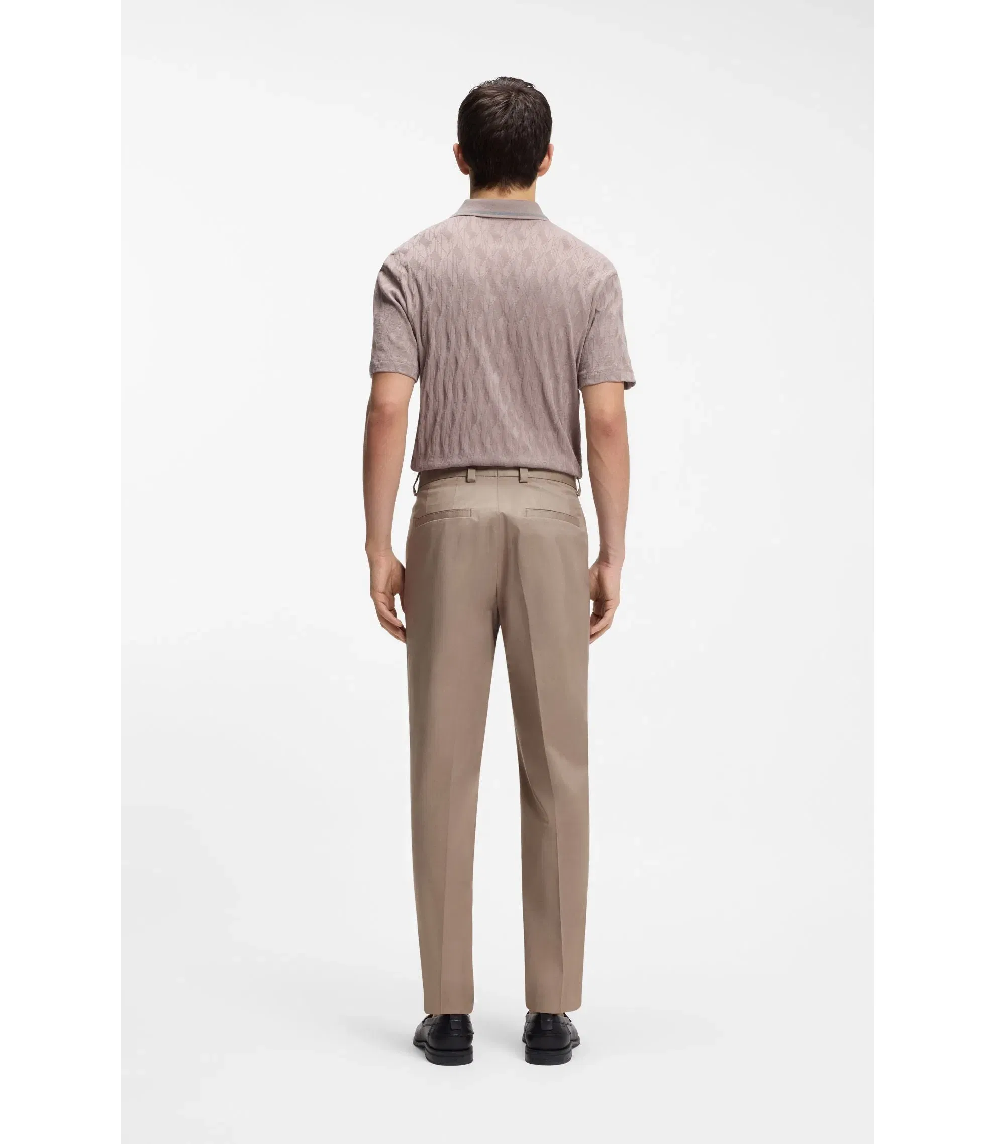 Hugo Slim Fit Pants In Paper Touch Stretch Cotton Light Brown