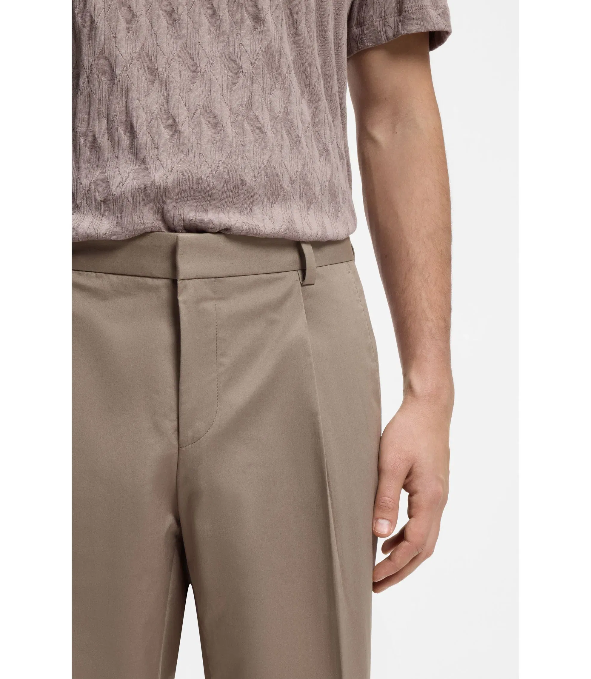 Hugo Slim Fit Pants In Paper Touch Stretch Cotton Light Brown