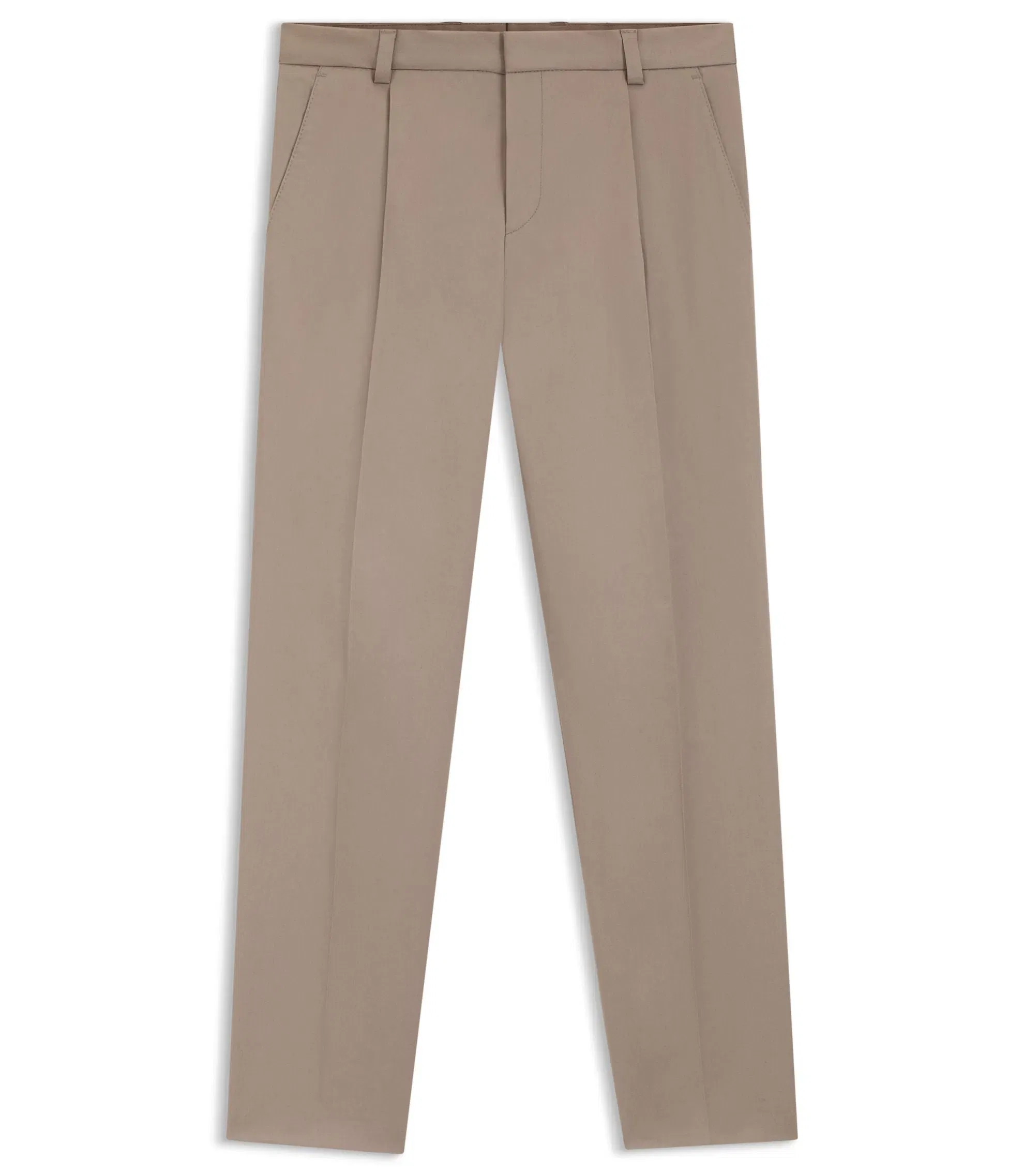 Hugo Slim Fit Pants In Paper Touch Stretch Cotton Light Brown