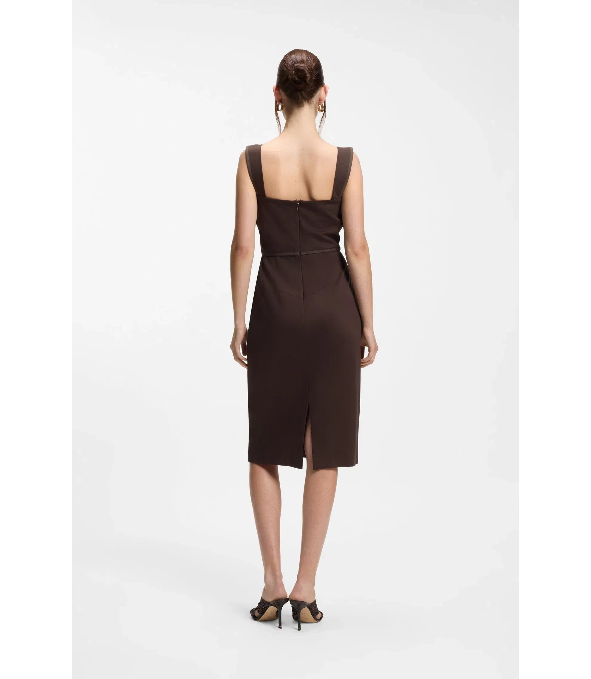 Boss Slim Fit Jersey Dress With Layered Detail Dark Brown Women's