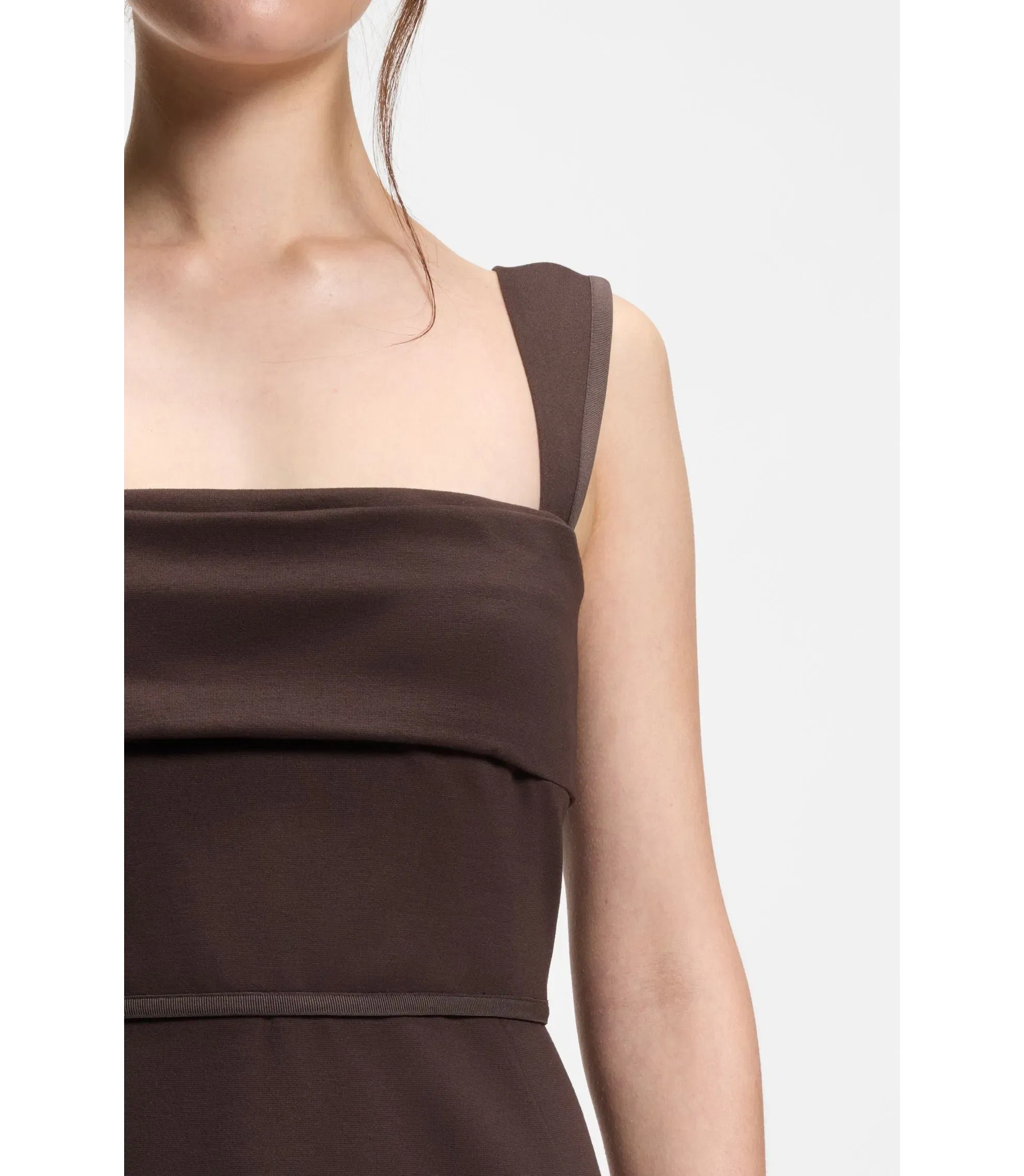 Boss Slim Fit Jersey Dress With Layered Detail Dark Brown Women's