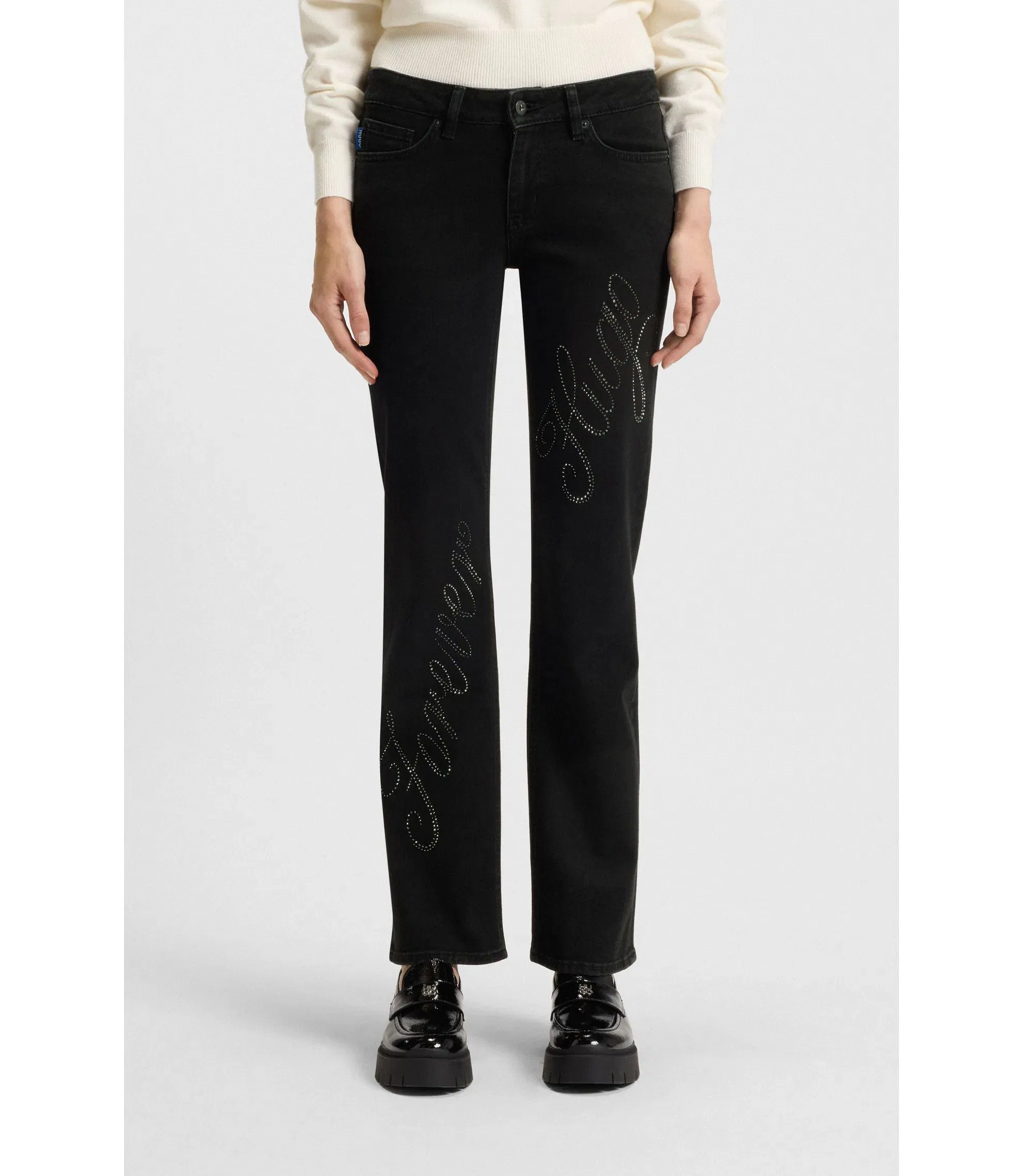 Hugo Slim Fit Jeans With Rhinestone Logos Black Women's