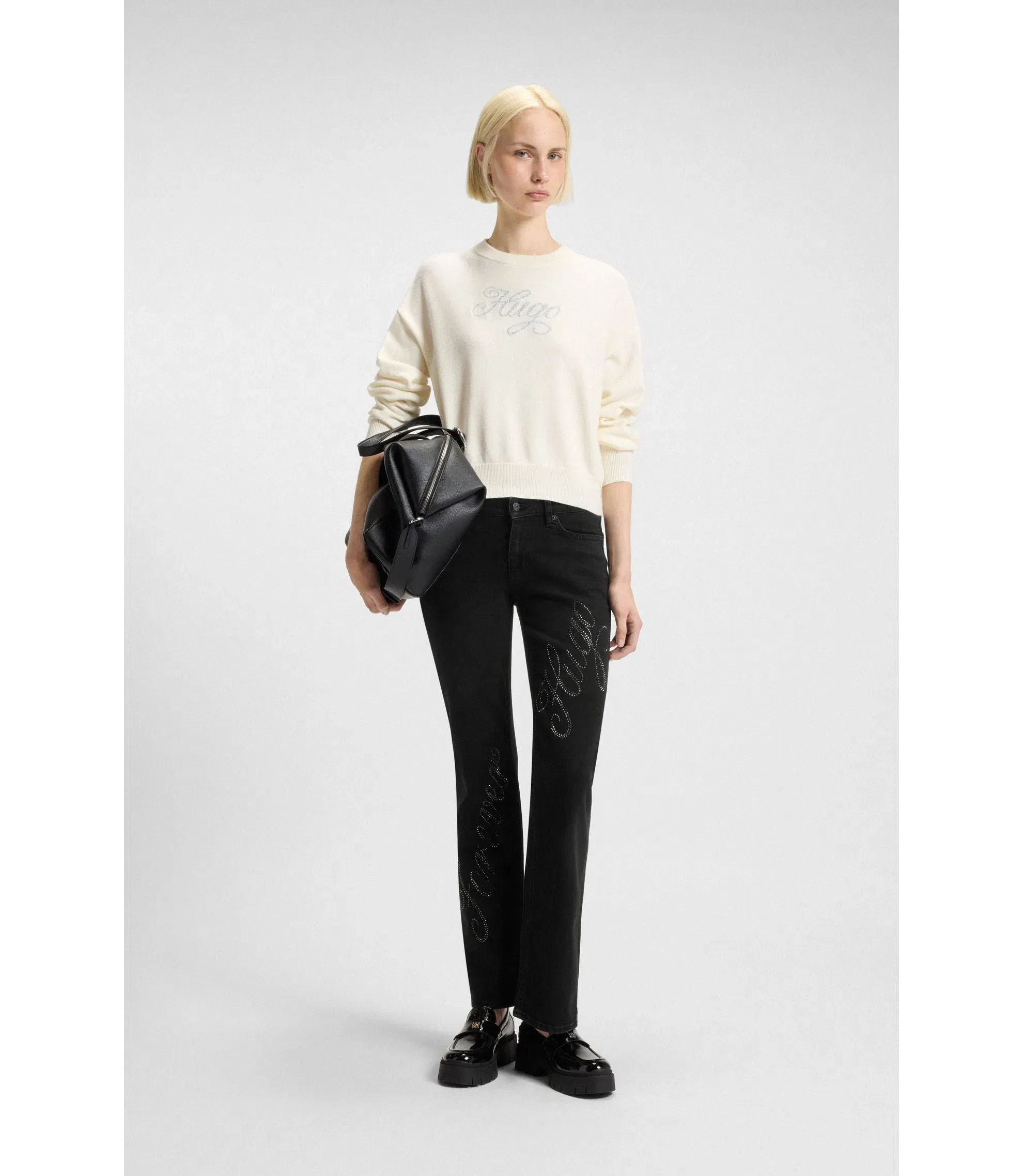 Hugo Slim Fit Jeans With Rhinestone Logos Black Women's