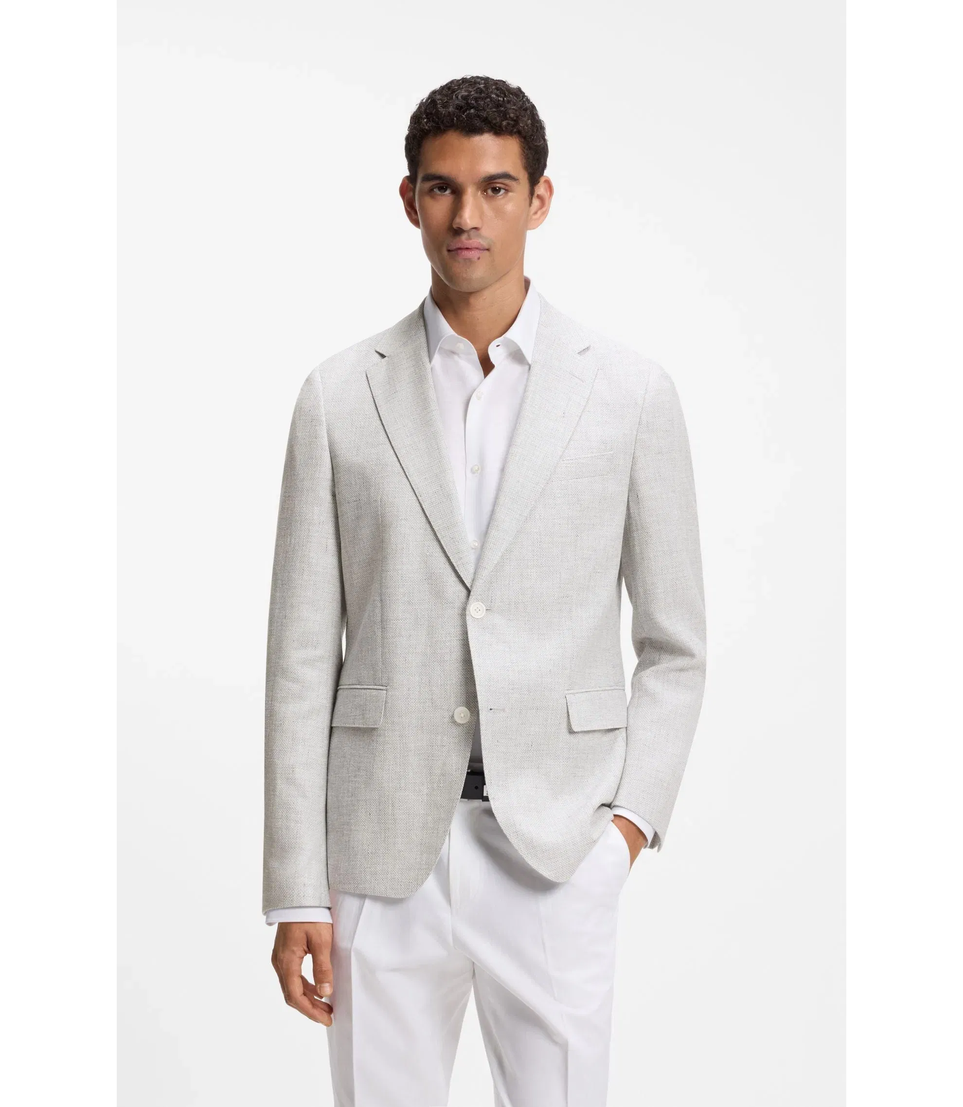 Boss Slim Fit Jacket With Puppytooth Pattern Light Grey
