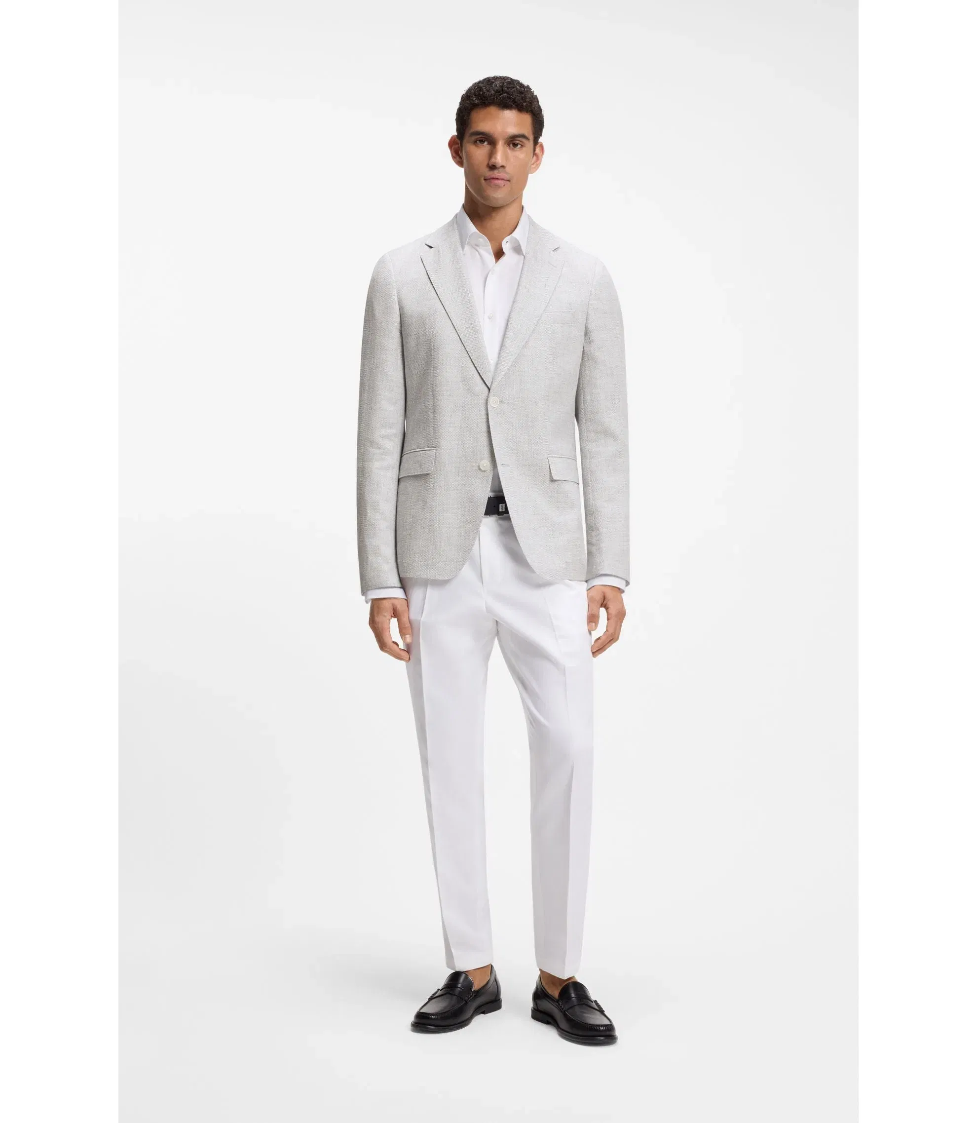 Boss Slim Fit Jacket With Puppytooth Pattern Light Grey