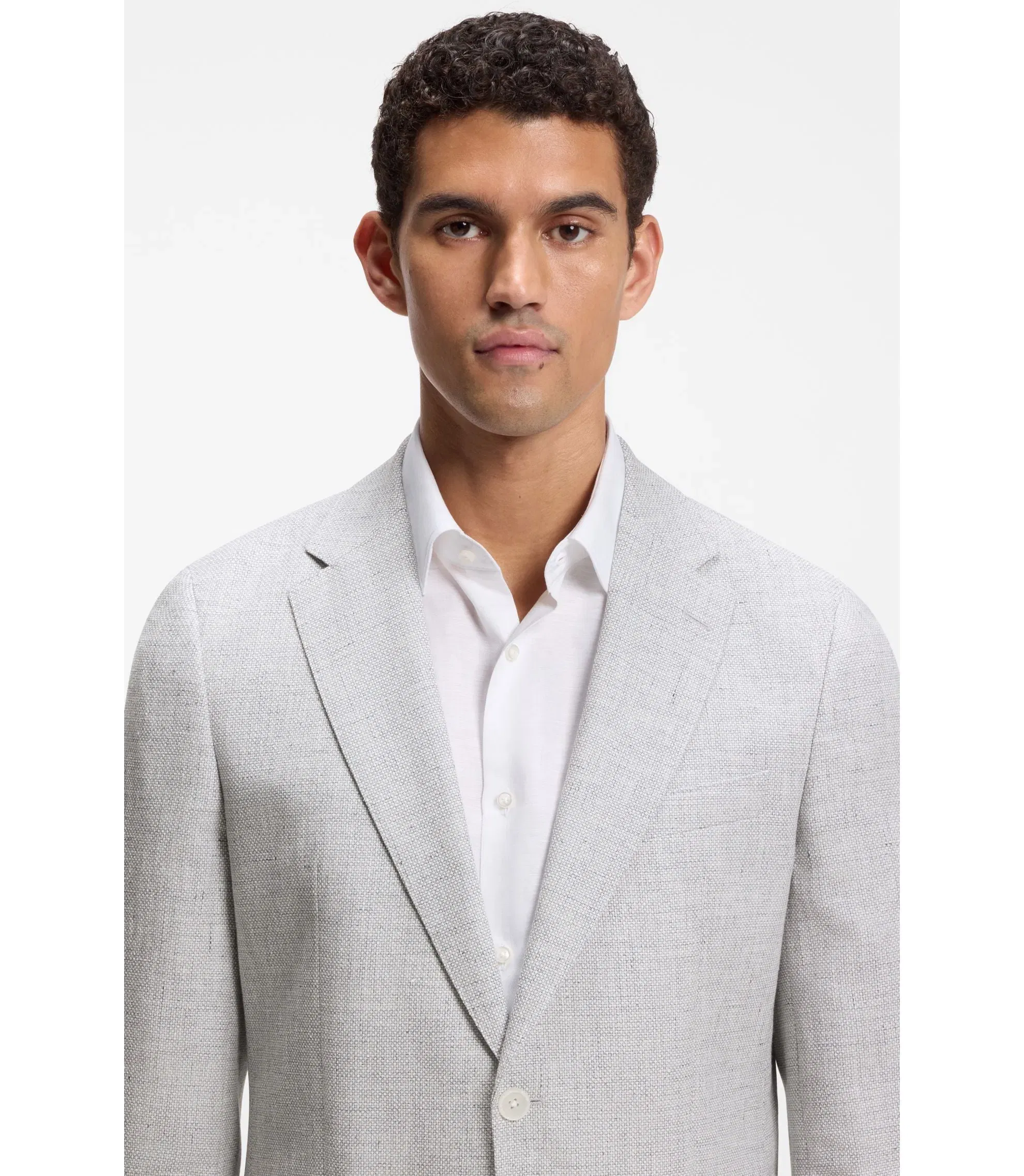 Boss Slim Fit Jacket With Puppytooth Pattern Light Grey