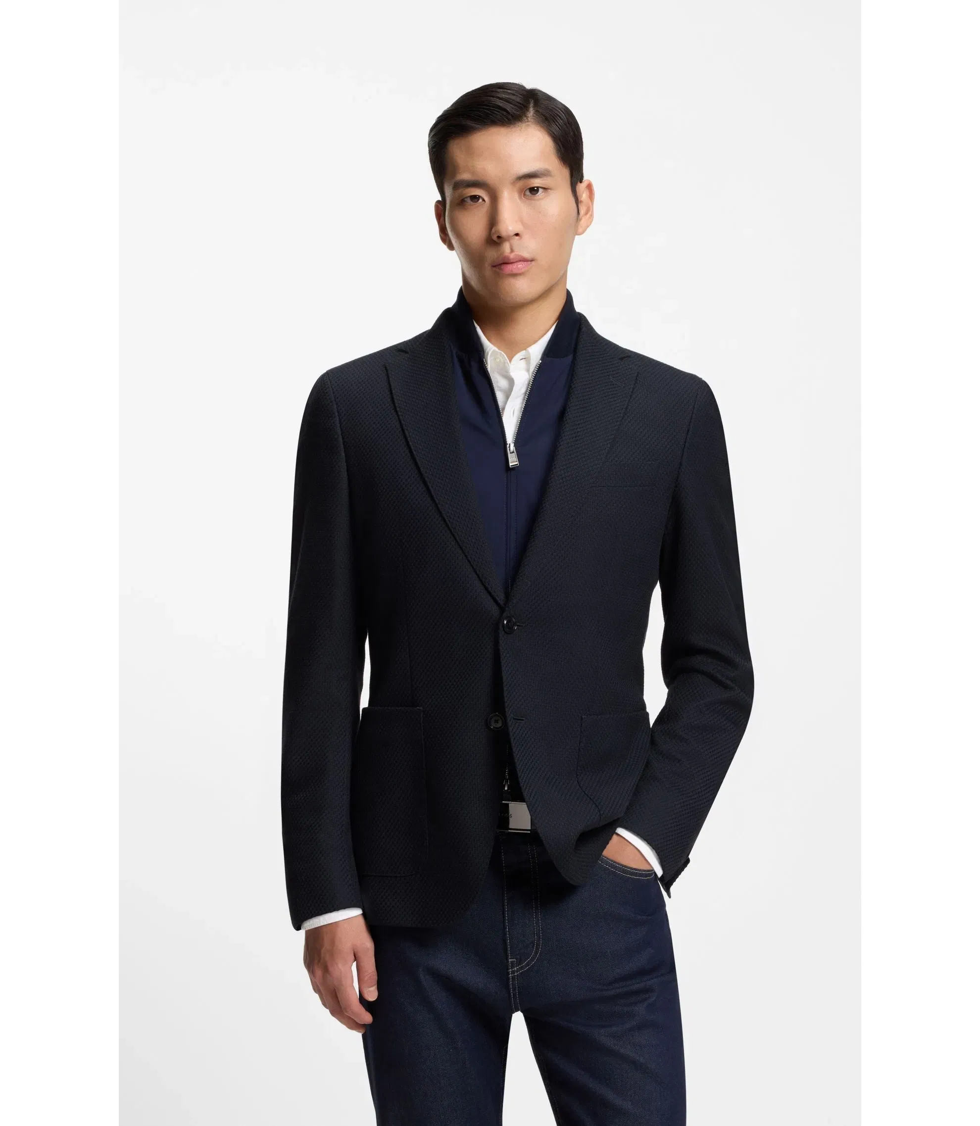 Boss Slim Fit Jacket With Integrated Vest Dark Blue