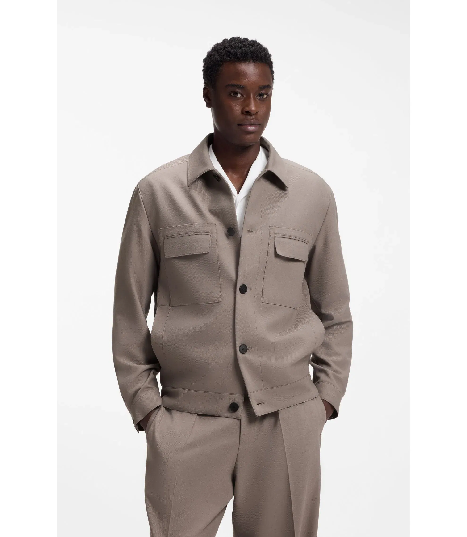 Hugo Slim Fit Jacket In Wrinkle Resistant Twill Light Brown