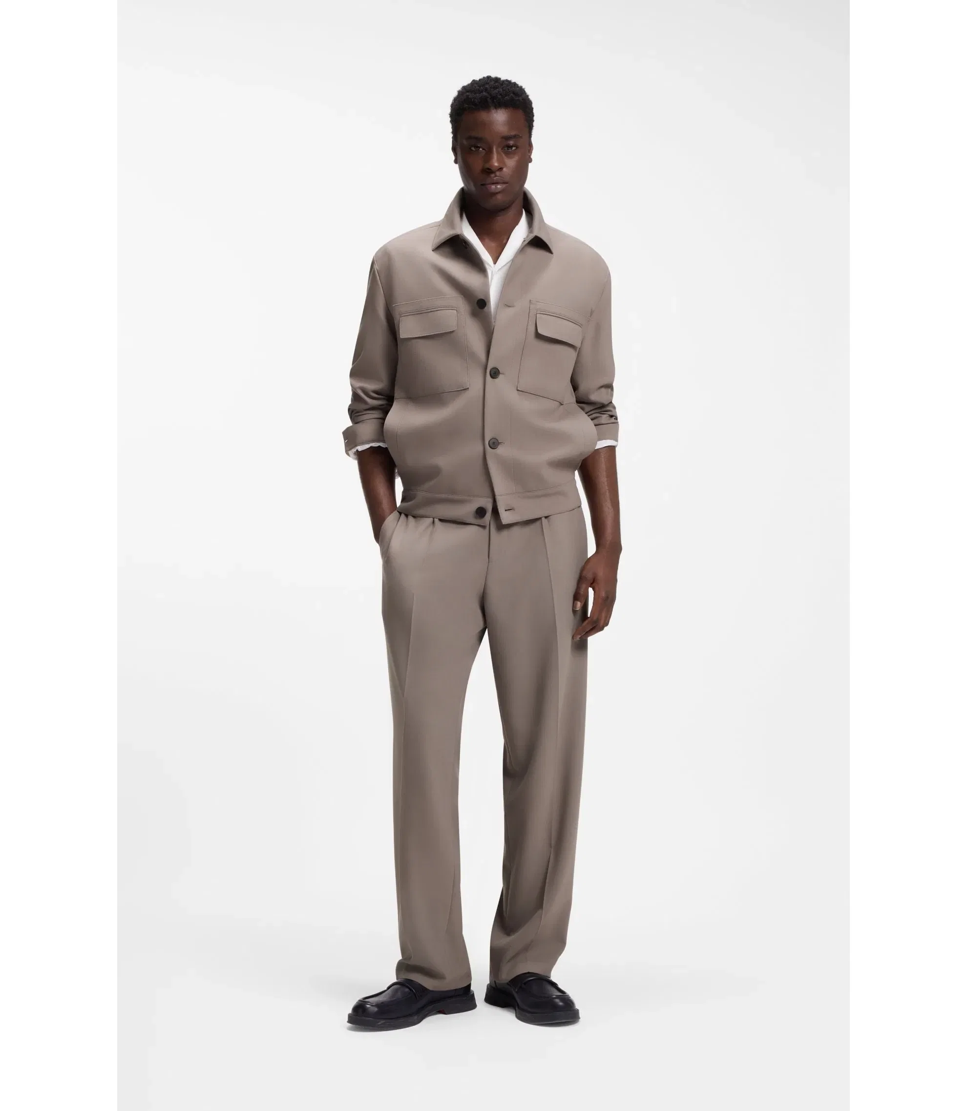 Hugo Slim Fit Jacket In Wrinkle Resistant Twill Light Brown