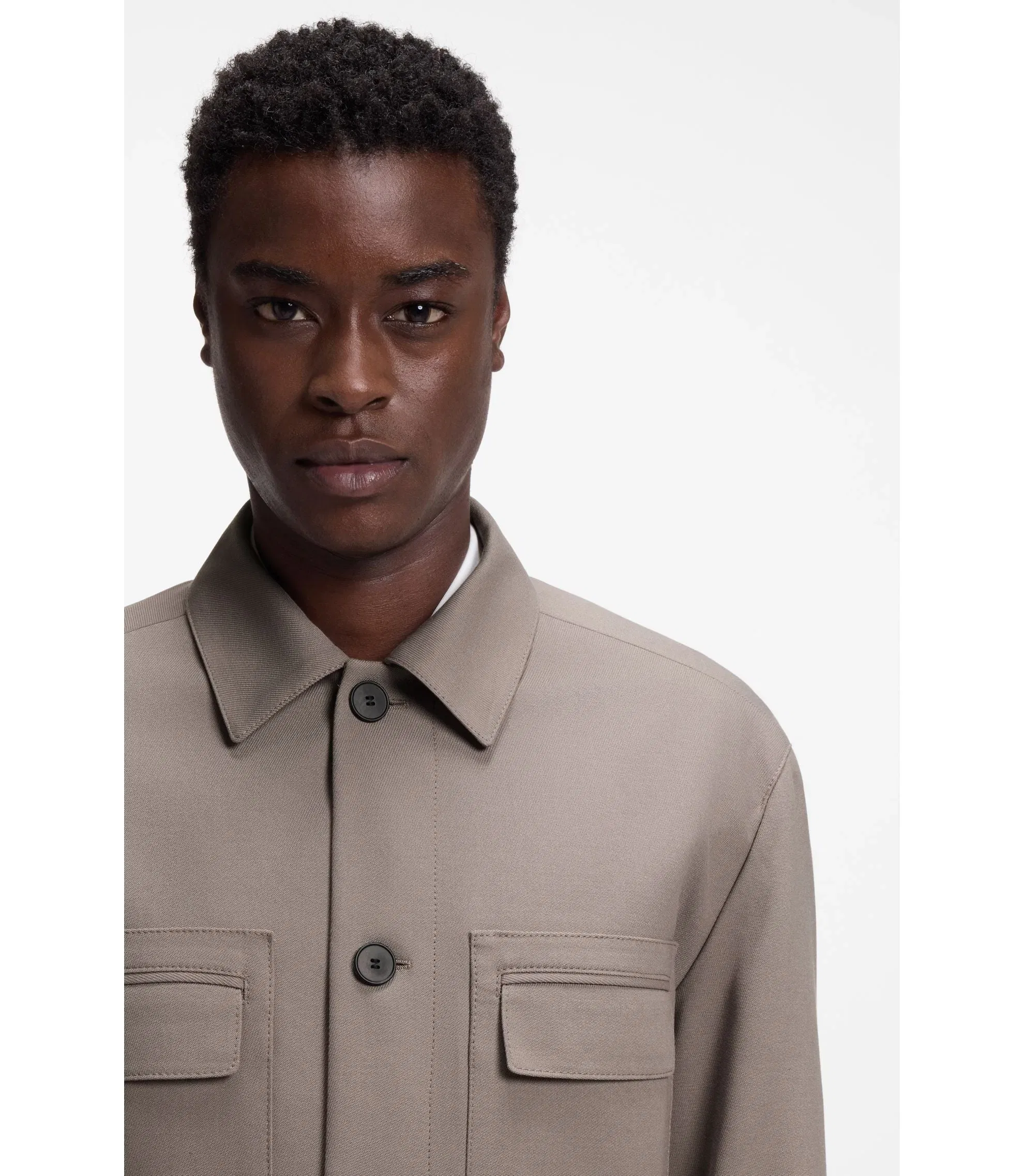 Hugo Slim Fit Jacket In Wrinkle Resistant Twill Light Brown