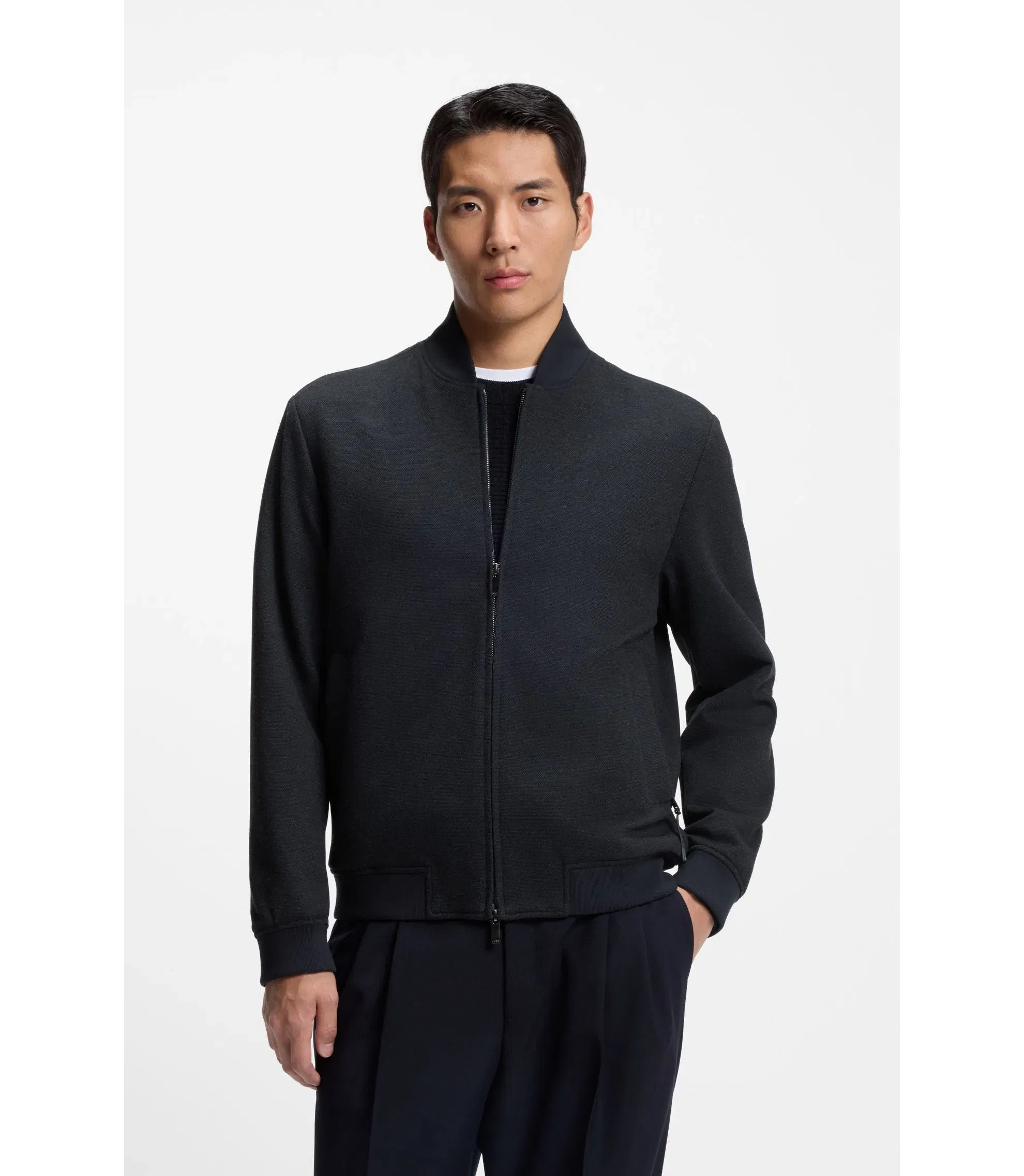Boss Slim Fit Jacket In Wrinkle Resistant Fabric Dark Blue
