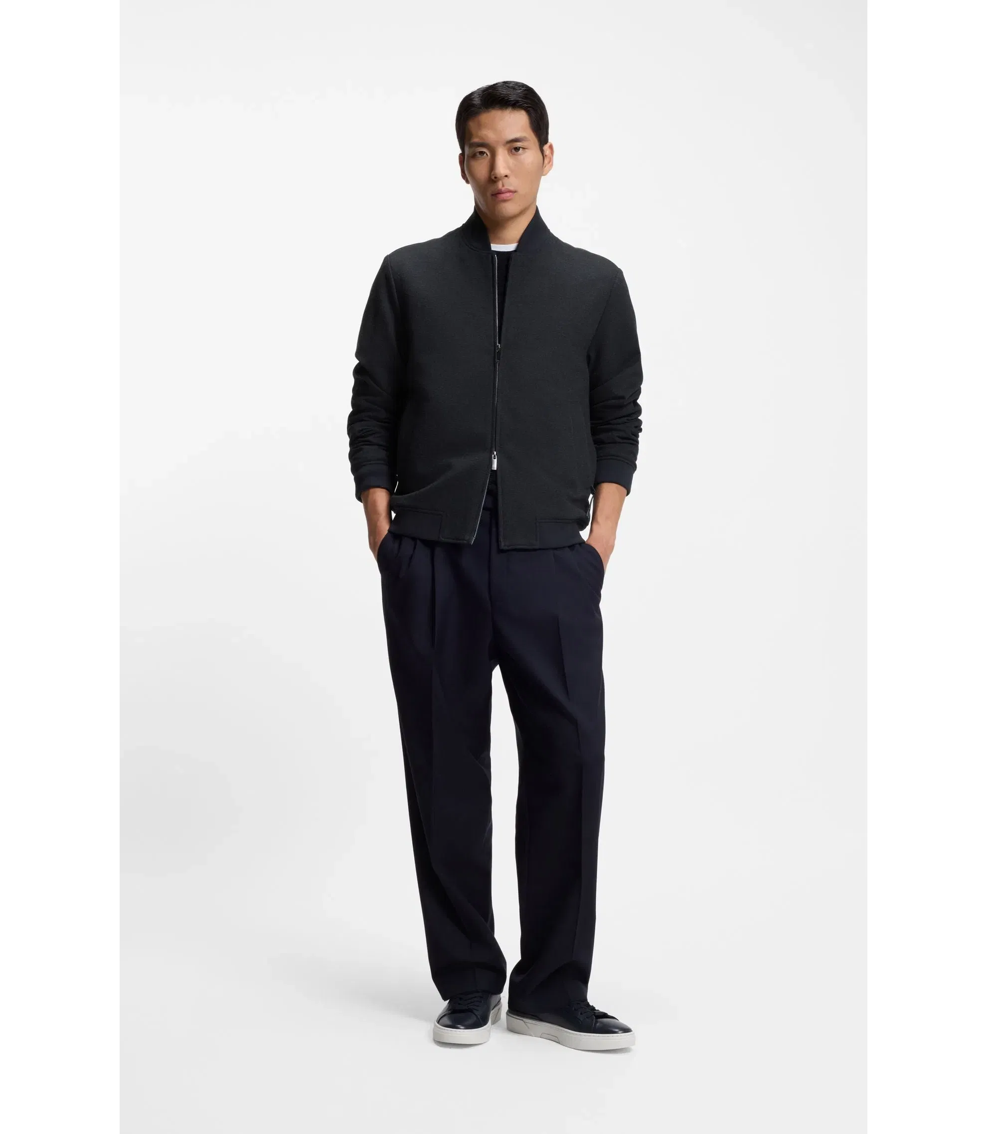Boss Slim Fit Jacket In Wrinkle Resistant Fabric Dark Blue
